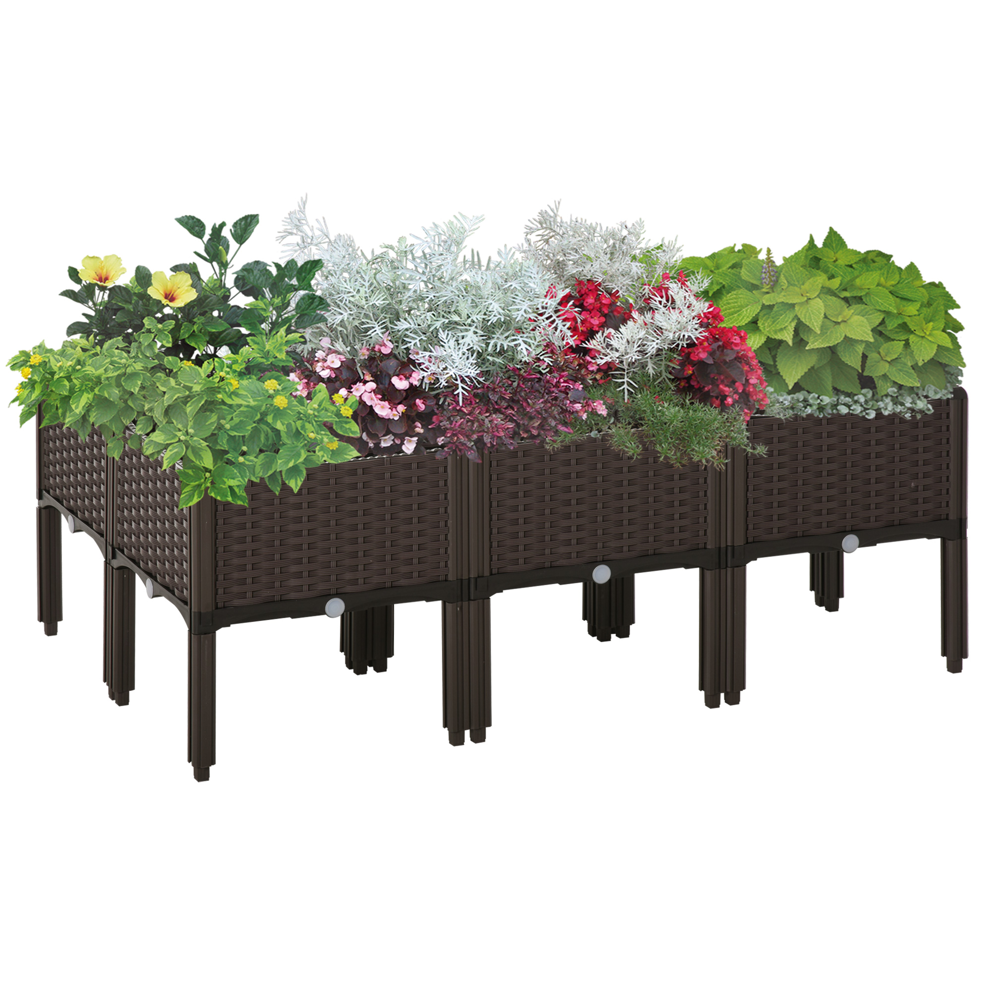 Set of 6 26L Garden Raised Bed Elevated Patio Flower Plant Planter Box PP Vegetables Planting Container, Brown (Drop Shipping Only, Not for Amazon)
