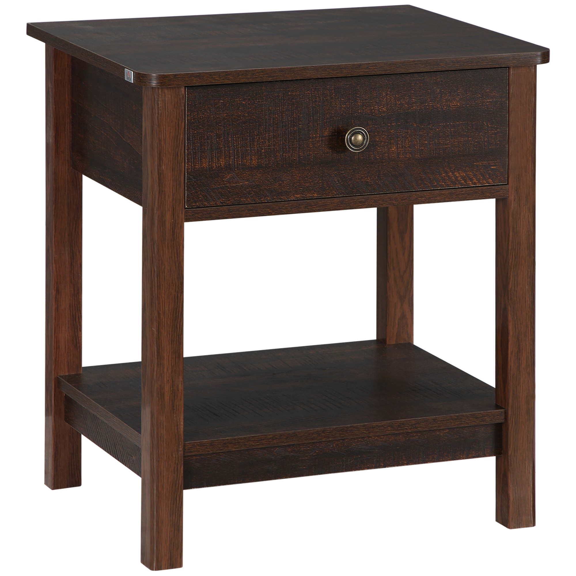 End Table with Drawer, Side Table with Top and Bottom Shelf for Small Spaces, Dark Brown (Drop Shipping Only, Not for Amazon)