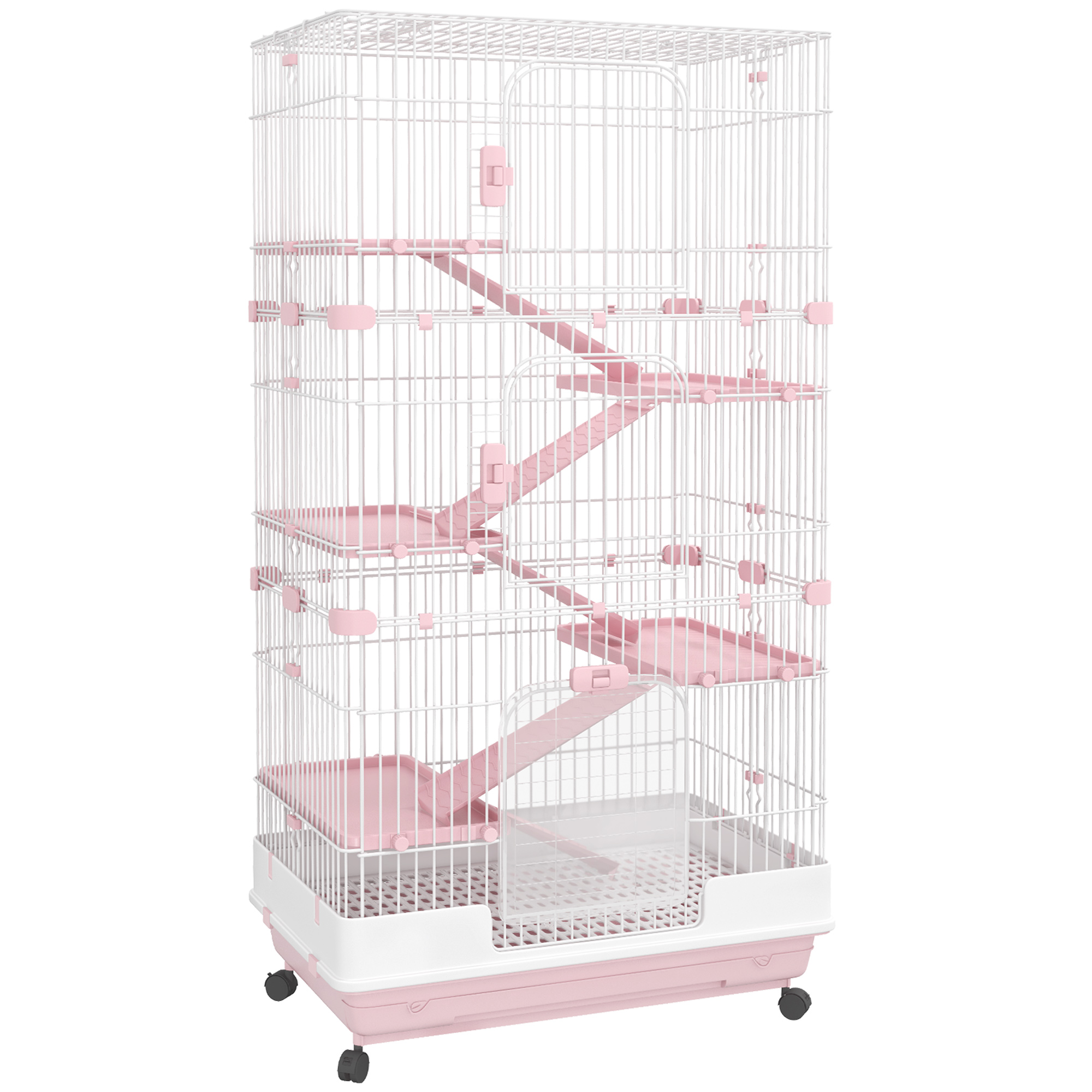Six-Tier Small Animal Cage, for Bunnies, Ferrets, Chinchillas w/ Wheels, Tray - Pink (Drop Shipping Only, Not for Amazon)