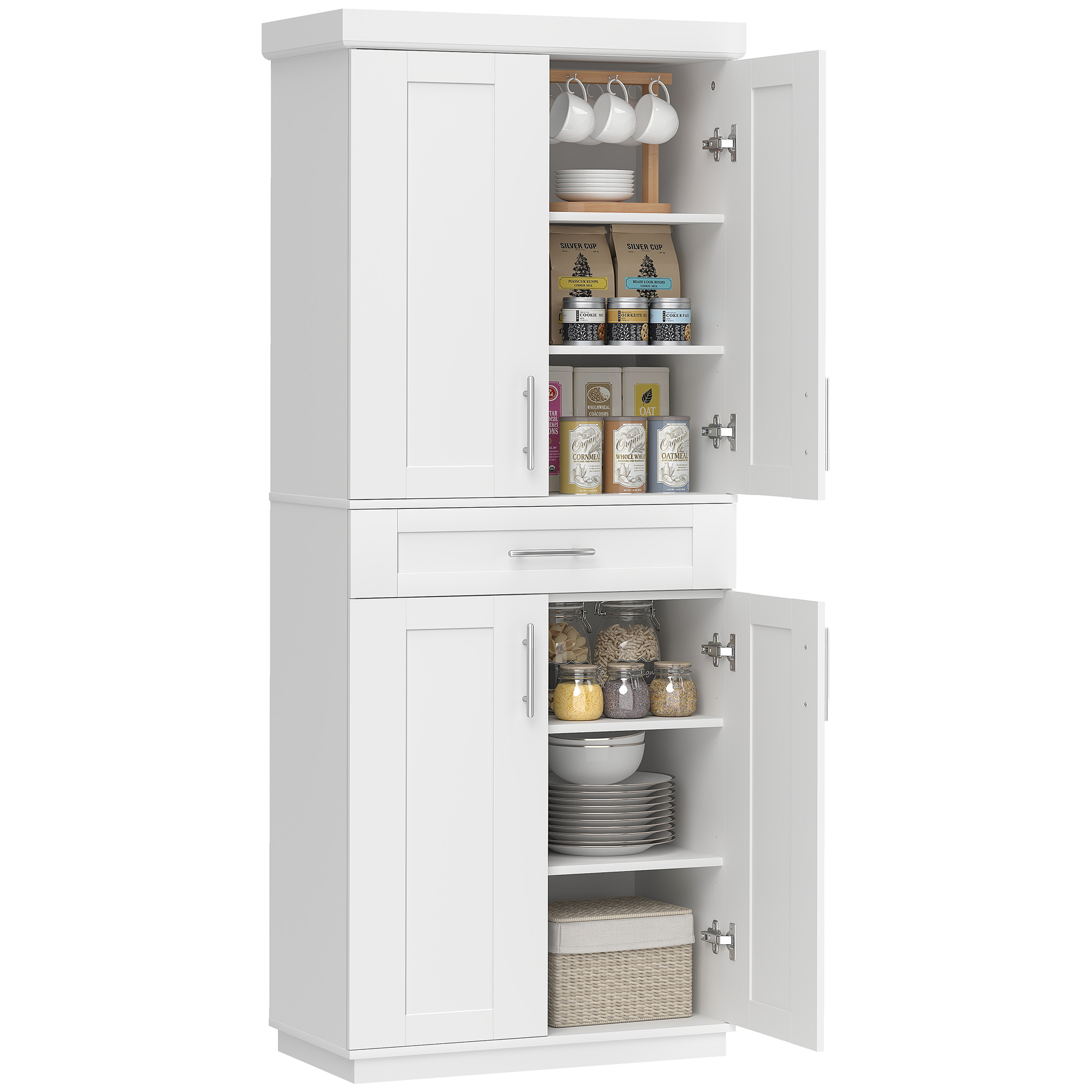 Modern Kitchen Pantry Freestanding Cabinet Cupboard with Doors and Drawer, Adjustable Shelving, Black (Drop Shipping Only, Not for Amazon)