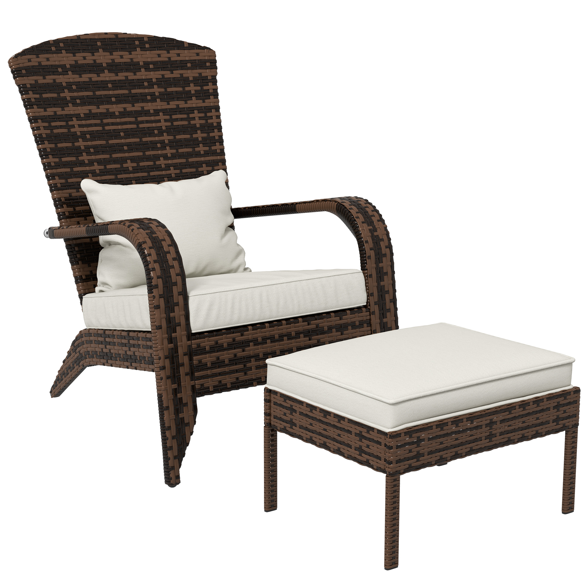Wicker Adirondack Chair Fire Pit Chair w/ Ottoman & Cushions, Blue (Drop Shipping Only, Not for Amazon)