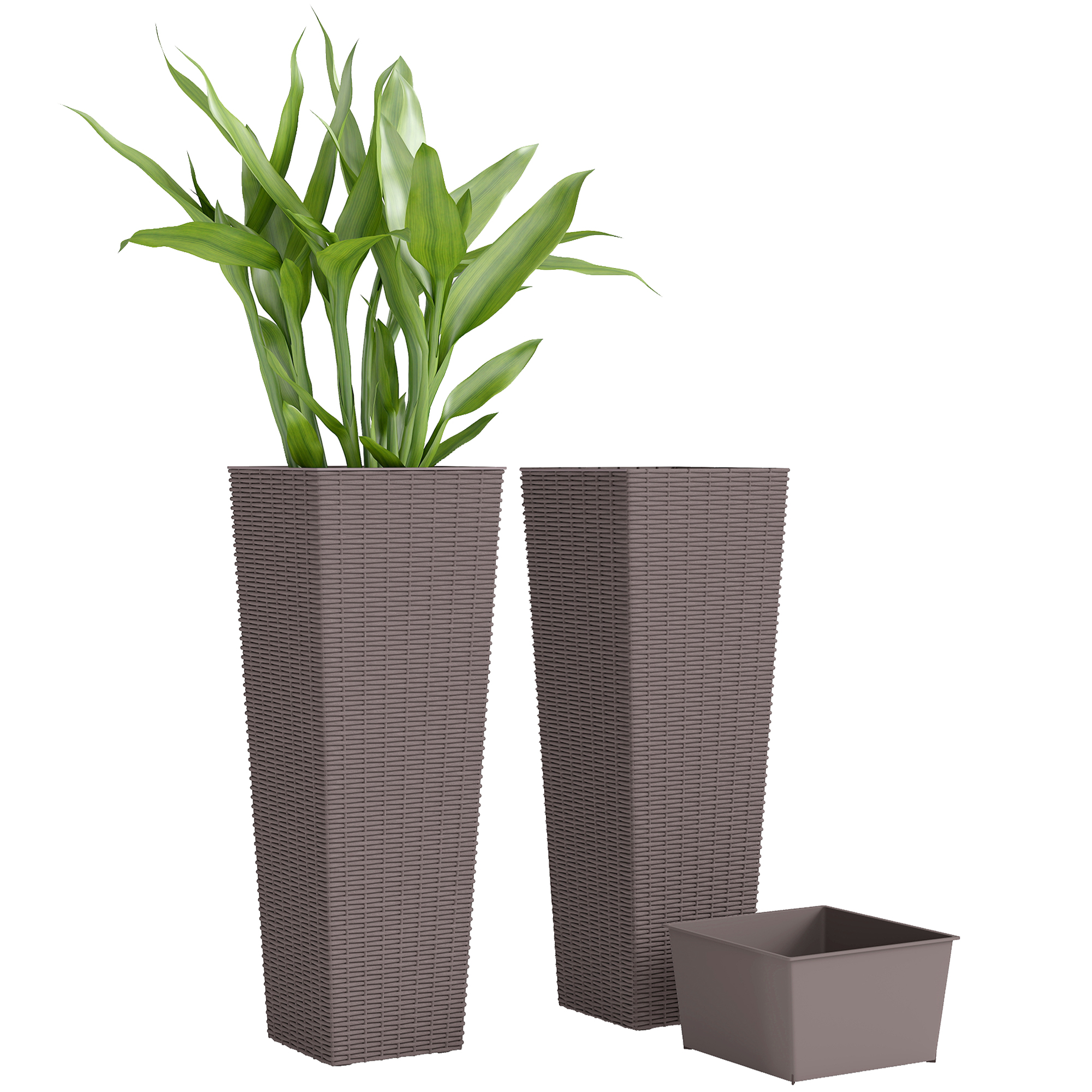 32 Inch Tall Planters for Outdoor Plants, Set of 2 Plastic Flower Pots with Drainage Holes, Brown (Drop Shipping Only, Not for Amazon)