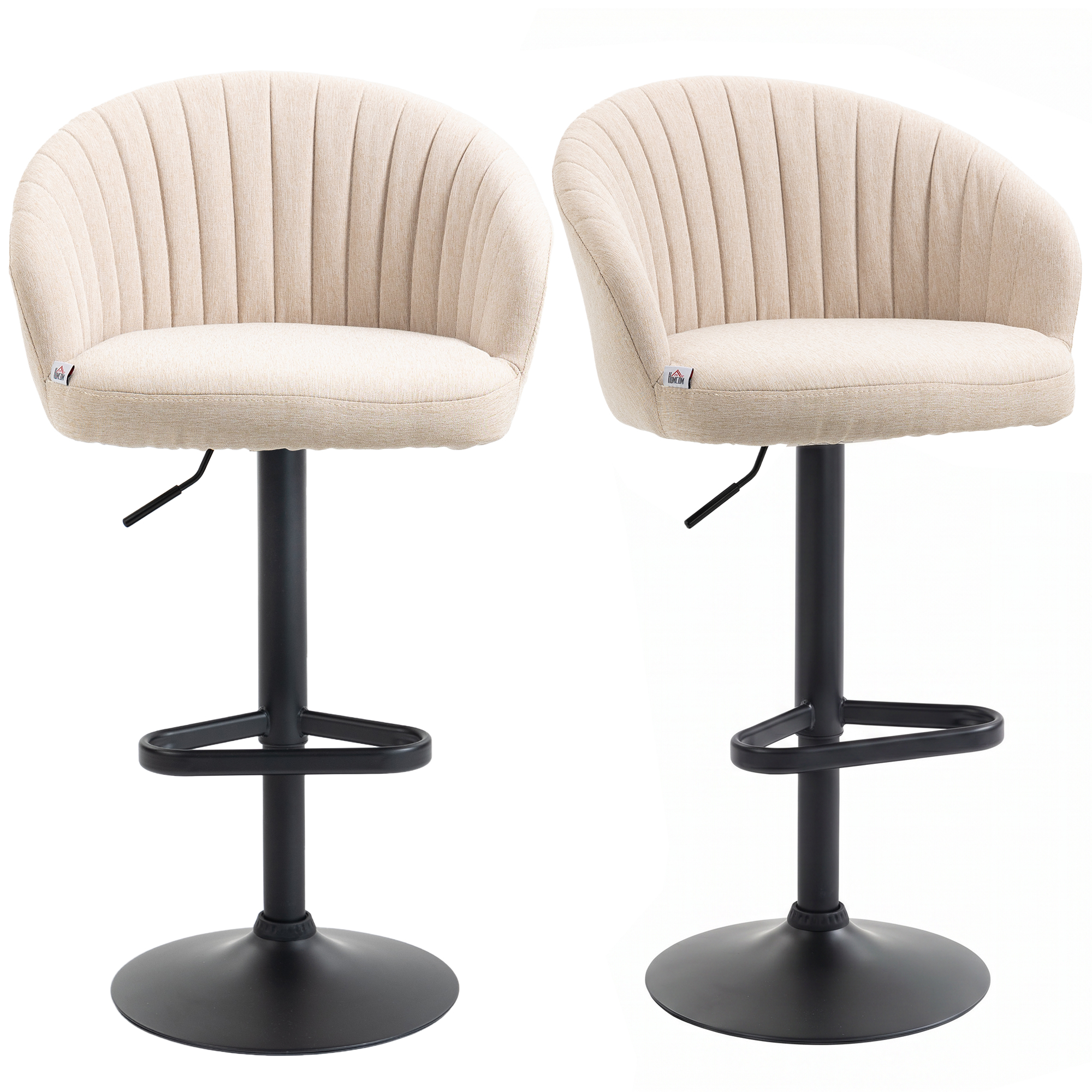 Modern Upholstered Adjustable Barstools with Swivel Seat, Linen Touch Fabric, Steel Frame, Footrest, ‎Beige (Drop Shipping Only, Not for Amazon)