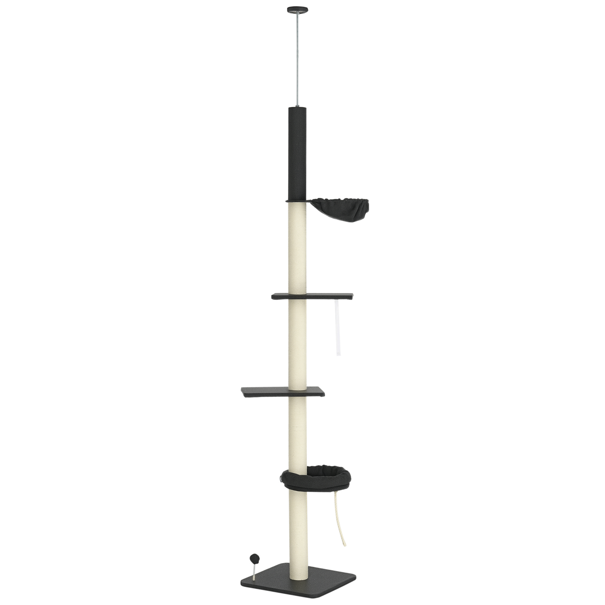240-270cm Floor-To-Ceiling Cat Tree, 5 Tier Cat Climbing Tower, with Bed, Hammock, Platforms, Dark Grey and Cream (Drop Shipping Only, Not for Amazon)