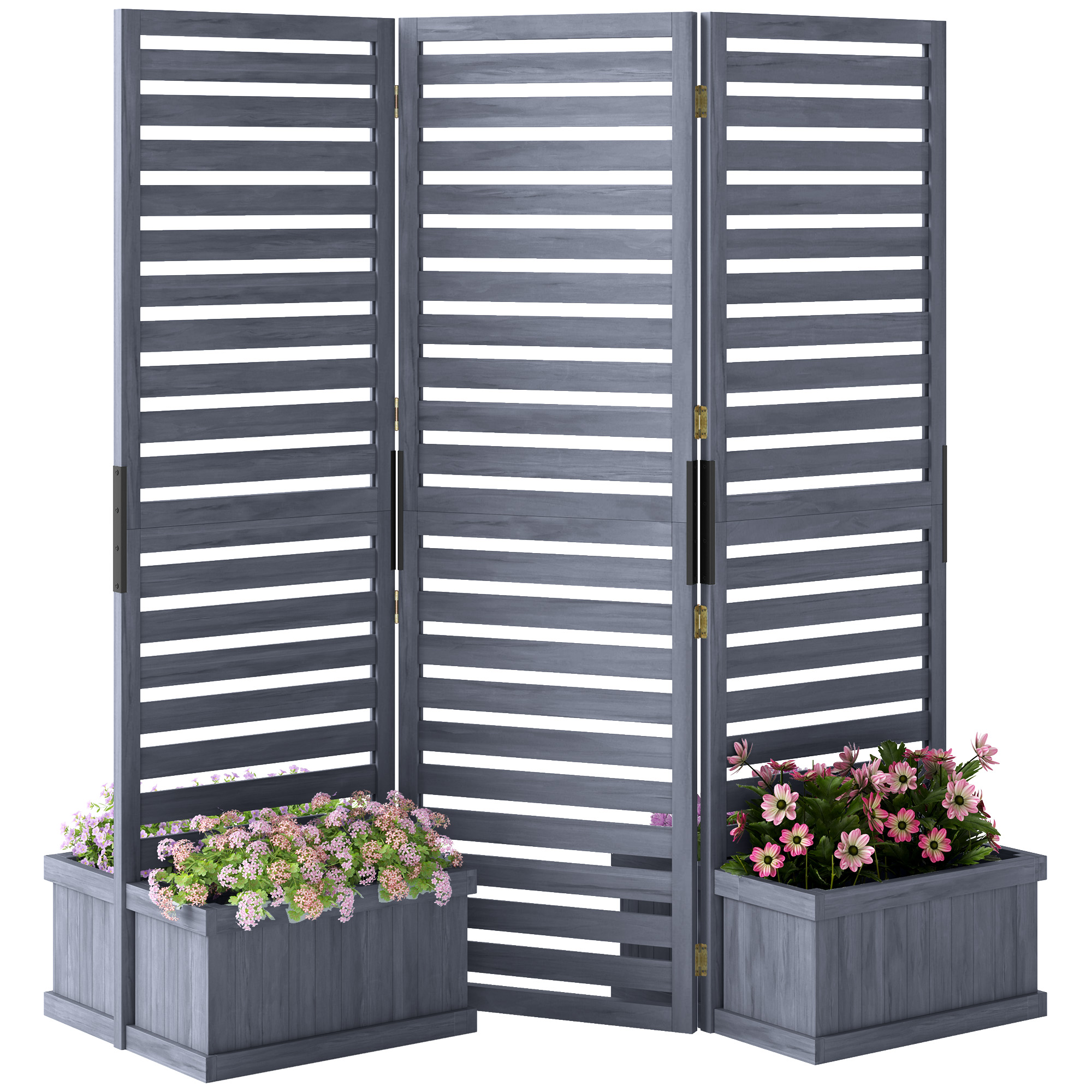 Wood Privacy Screen w/ 4 Planter Box, Raised Bed w/ 3 Panels & Drainage Holes (Drop Shipping Only, Not for Amazon)