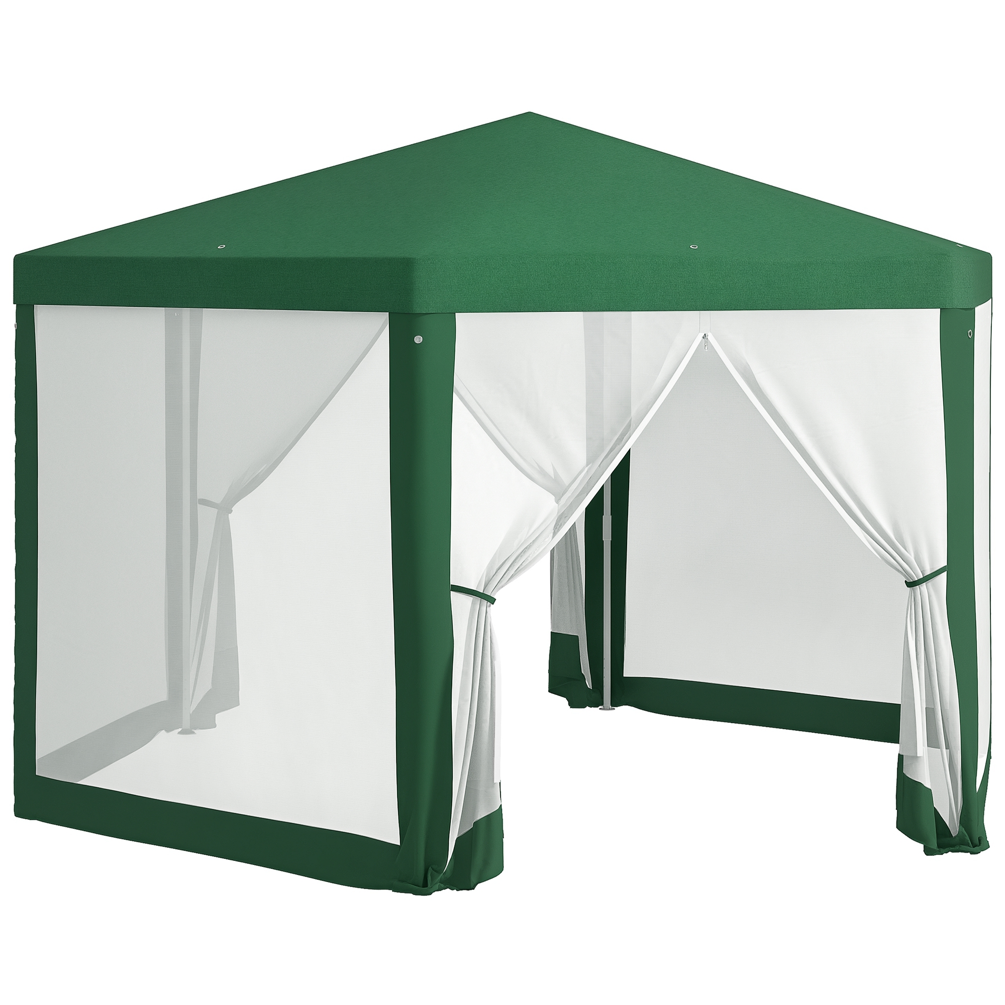 13' x 11' Outdoor Party Tent, Hexagon Sun Shade Shelter Canopy w/ Protective Mesh Sidewalls, Ropes & Stakes, Green (Drop Shipping Only, Not for Amazon)