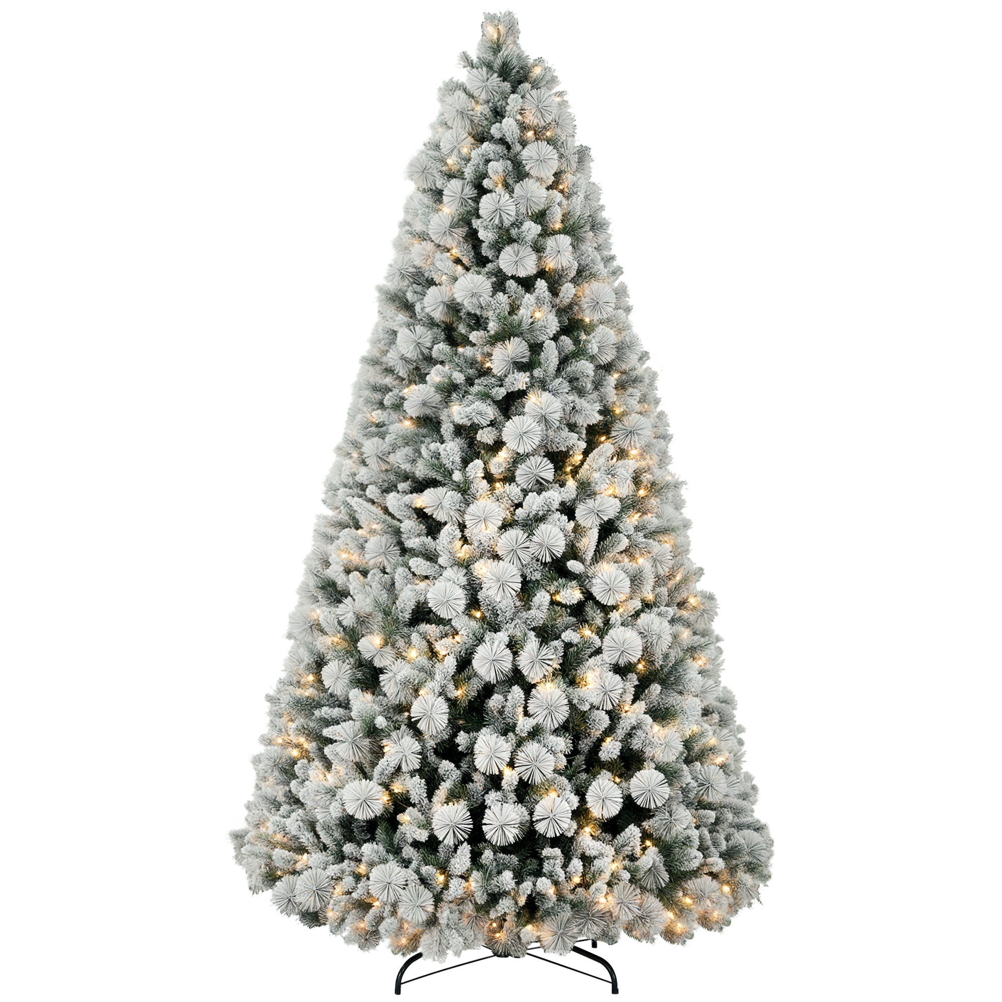 9 ft Prelit Flocked Artificial Christmas Tree with 750 Clear Lights, 2387 Tips, Metal Stand for Home Office Holiday (Drop Shipping Only, Not for Amazon)