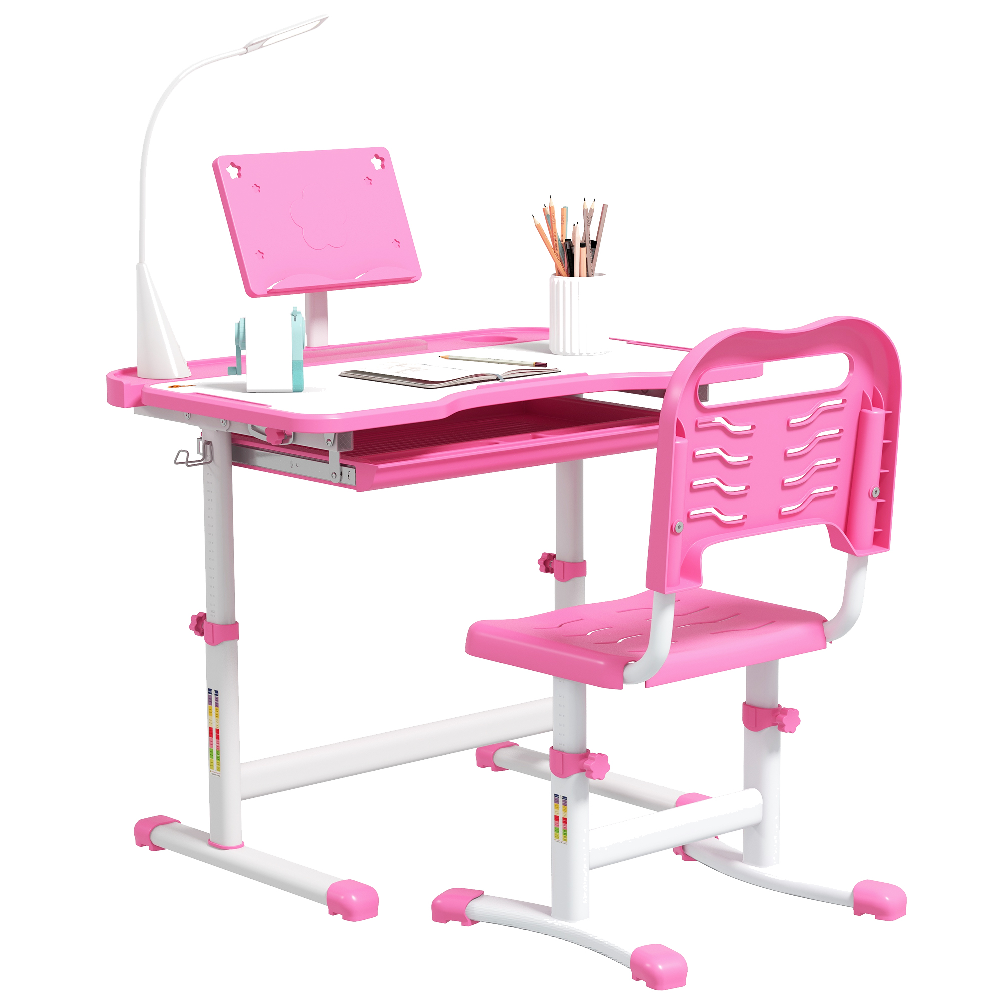 Kids Desk and Chair Set with USB Light, Storage Drawer, Pink (Drop Shipping Only, Not for Amazon)