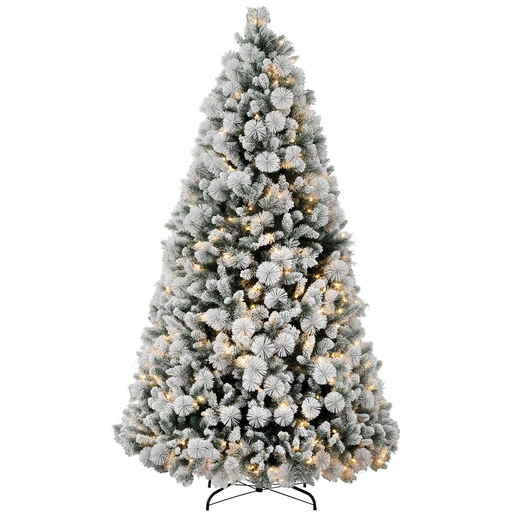 7.5 ft Prelit Flocked Artificial Christmas Tree with 500 Clear Lights, 1530 Tips, Metal Stand for Home Office Holiday (Drop Shipping Only, Not for Amazon)