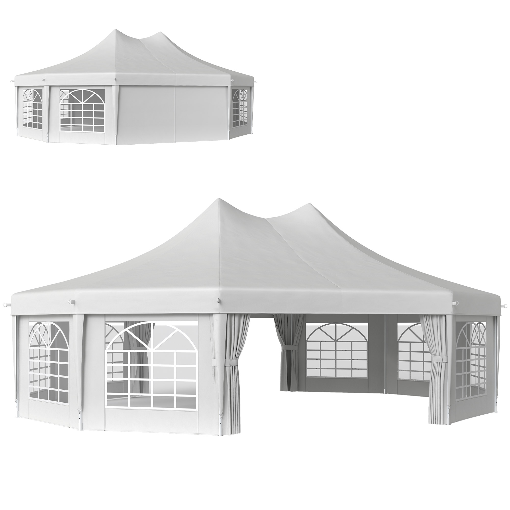 10 Sides Decagonal Garden Gazebo Marquee Party Tent Wedding Canopy Outdoor Heavy Duty Metal Frame (8.9m x 6.5m) - White (Drop Shipping Only, Not for Amazon)