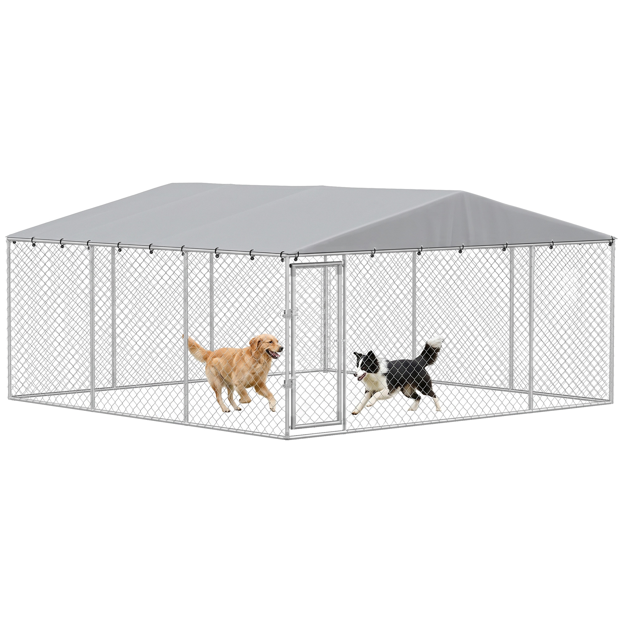 13' x 13' x 6.5' Dog Kennel Outdoor for Small Medium Dogs with Waterproof Roof, Silver (Drop Shipping Only, Not for Amazon)