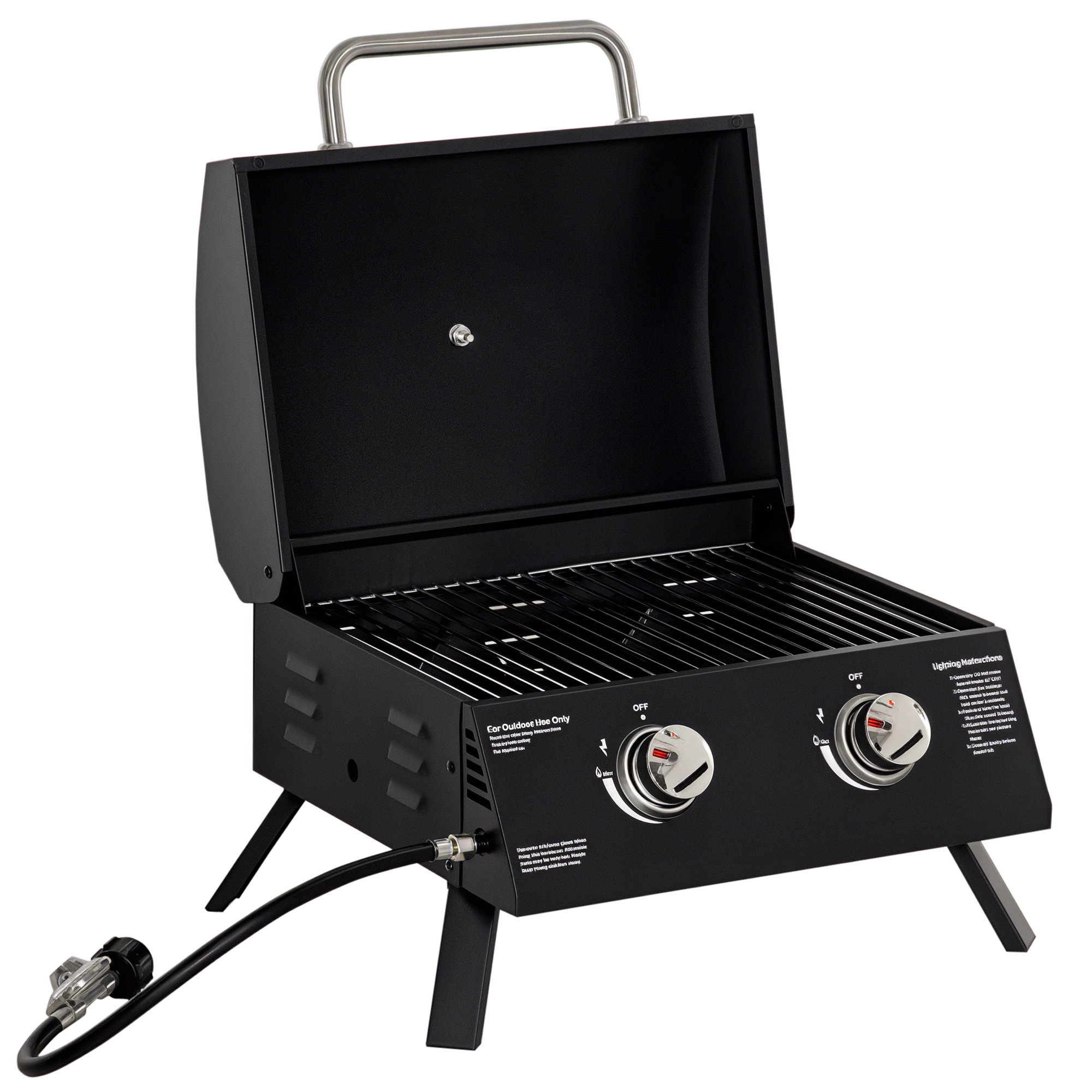 2 Burner Folding Tabletop Gas BBQ Grill w/ Lid, Thermometer, Carbon Steel, Grey (Drop Shipping Only, Not for Amazon)