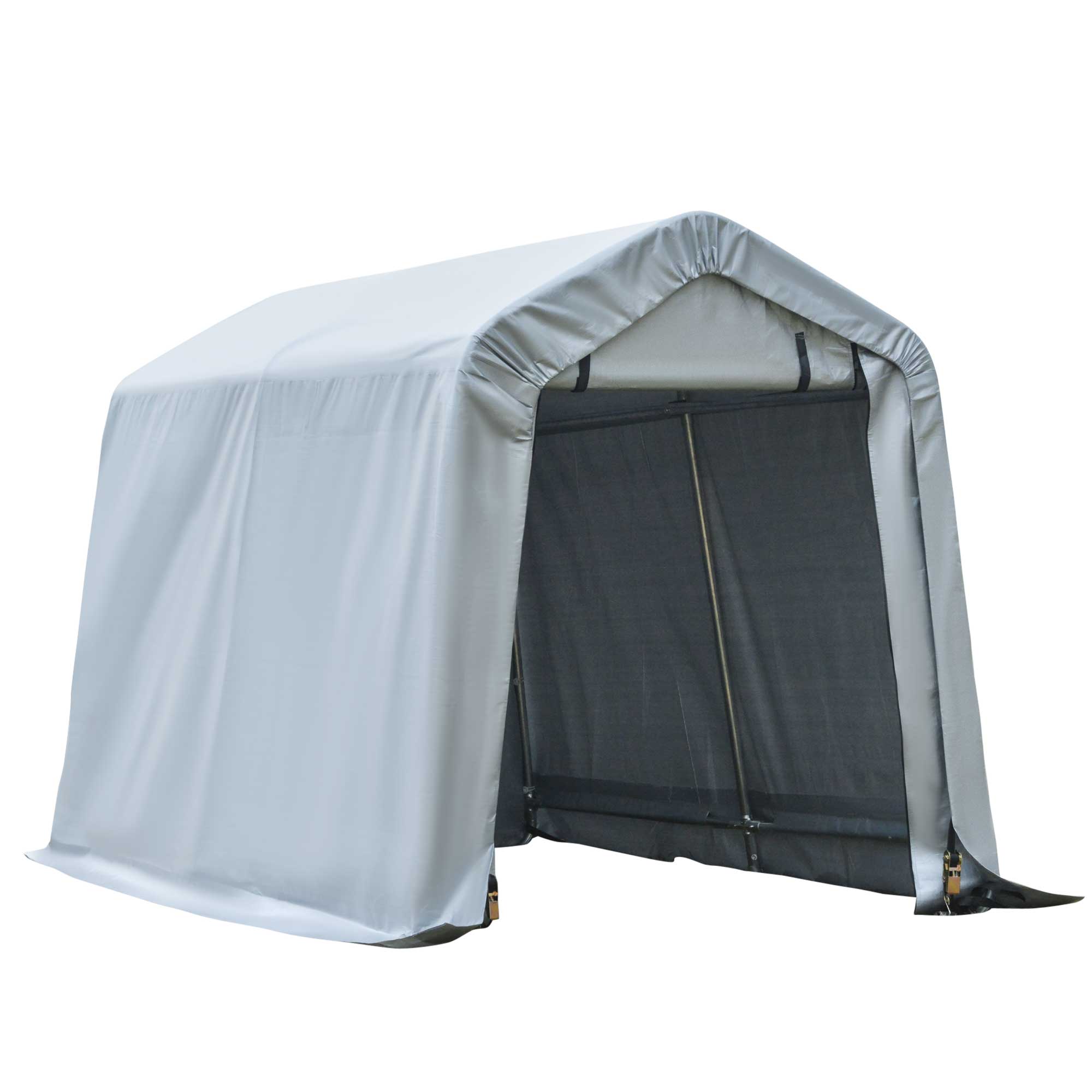 6' x 8' Carport Portable Garage, Heavy Duty Storage Tent, Patio Storage Shelter w/ Anti-UV PE Cover and Double Zipper Doors, for Motorcycle Bike Garden Tools, Light Gray (Drop Shipping Only, Not for Amazon)