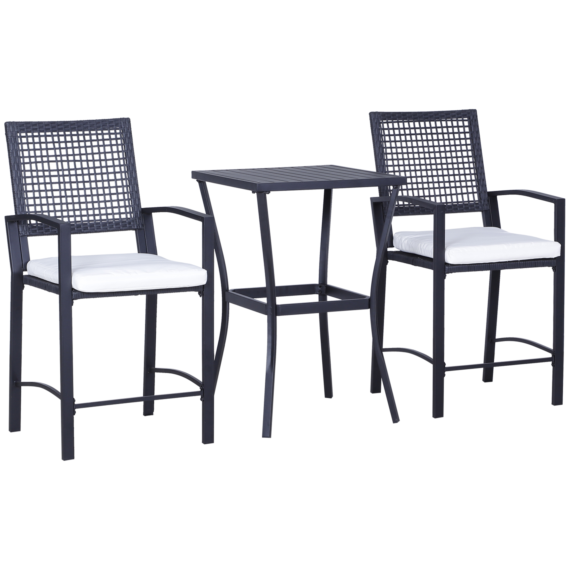 3pcs Patio Bar Set with Soft Cushion, Rattan Wicker Outdoor Furniture Set for Backyards, Lawn, Deck, Poolside (Drop Shipping Only, Not for Amazon)
