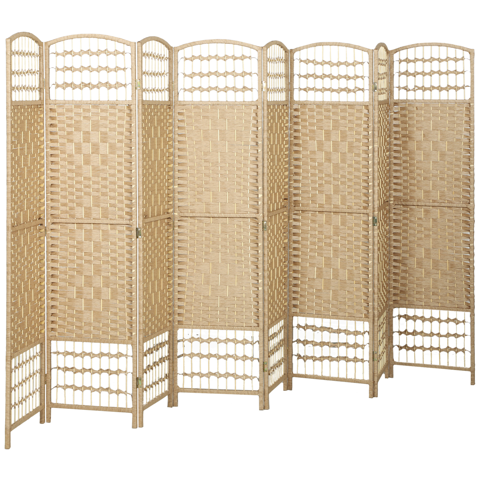 8 Panel Folding Room Divider Portable Privacy Screen Wave Fiber Room Partition for Home Office Natural (Drop Shipping Only, Not for Amazon)