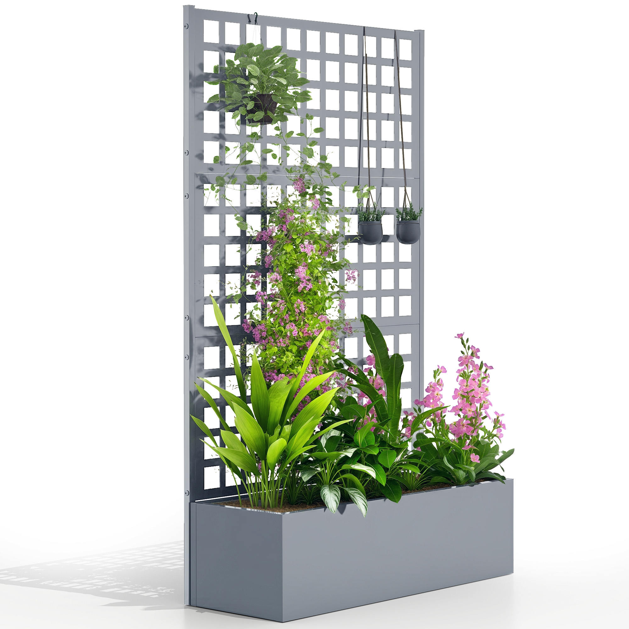 Galvanized Raised Garden Bed Planter Box with Trellis for Climbing Plants, Vegetable, Vines, 43