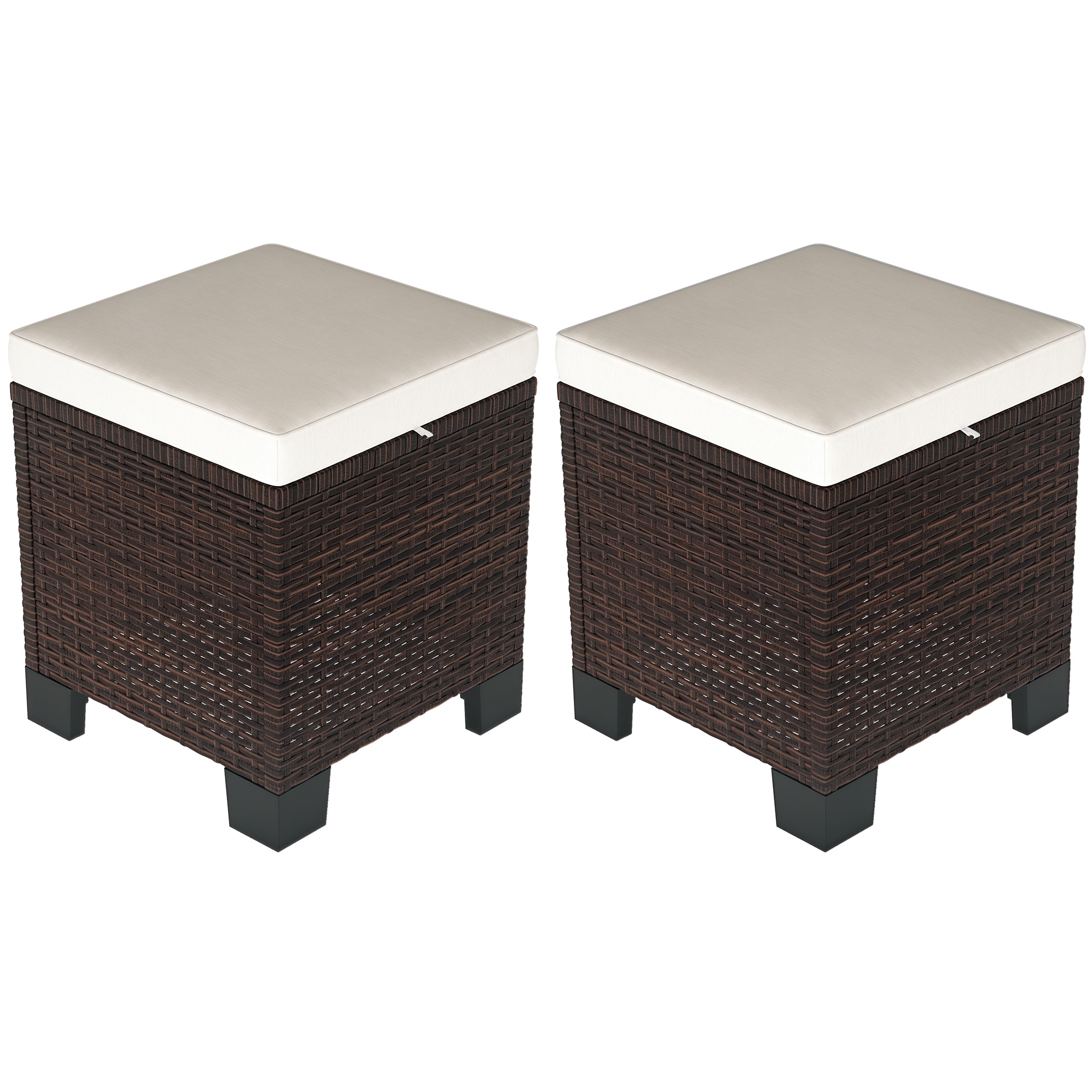 2 Piece Wicker Outdoor Ottomans with Cushions, Rattan Ottoman Footrest and Side Table for Patio, Yard, Poolside, Gray (Drop Shipping Only, Not for Amazon)