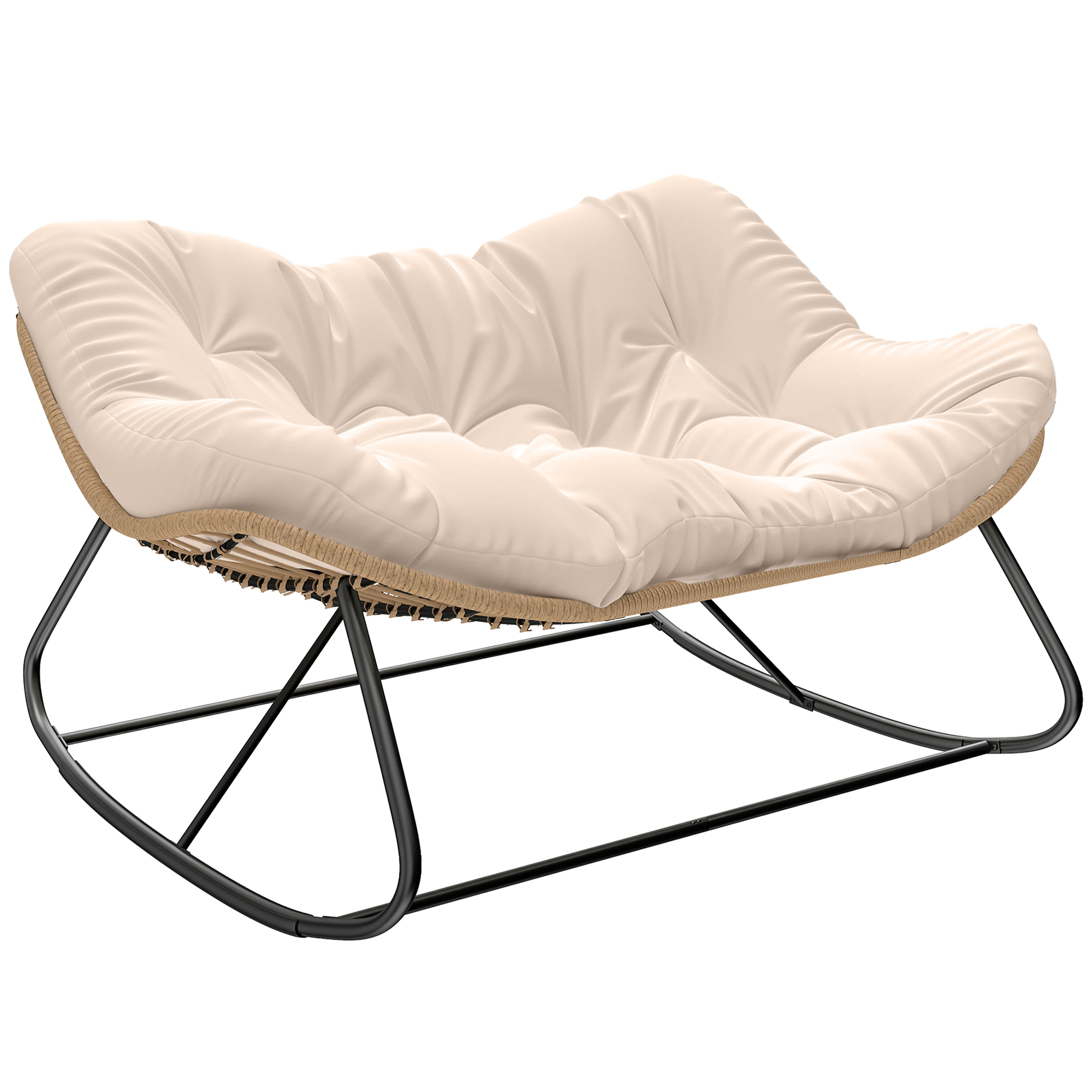 Indoor Outdoor Double Papasan Rocking Chair, Oversized Rocking Egg Chair with Cushion for Garden, Patio, Gray (Drop Shipping Only, Not for Amazon)
