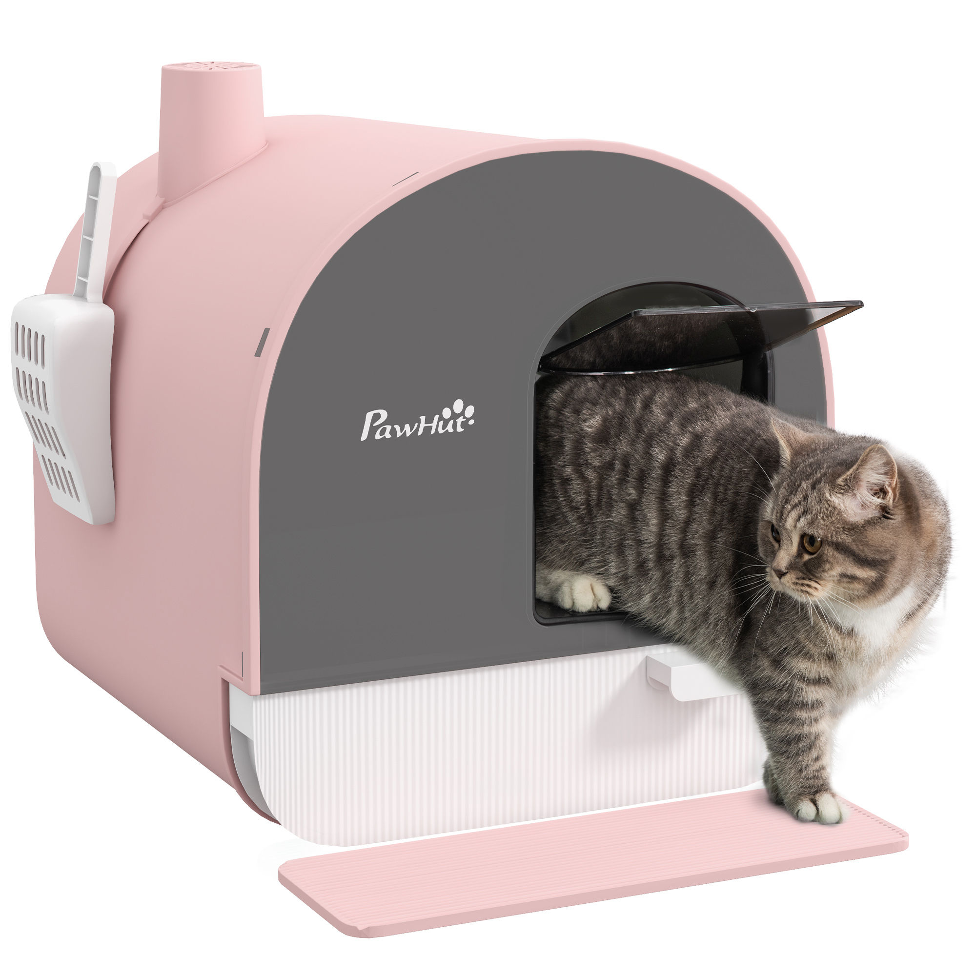 Hooded Cat Litter Box, Kitten Litter Tray, with Lid, Scoop, Filter, Flap Door, Pink (Drop Shipping Only, Not for Amazon)