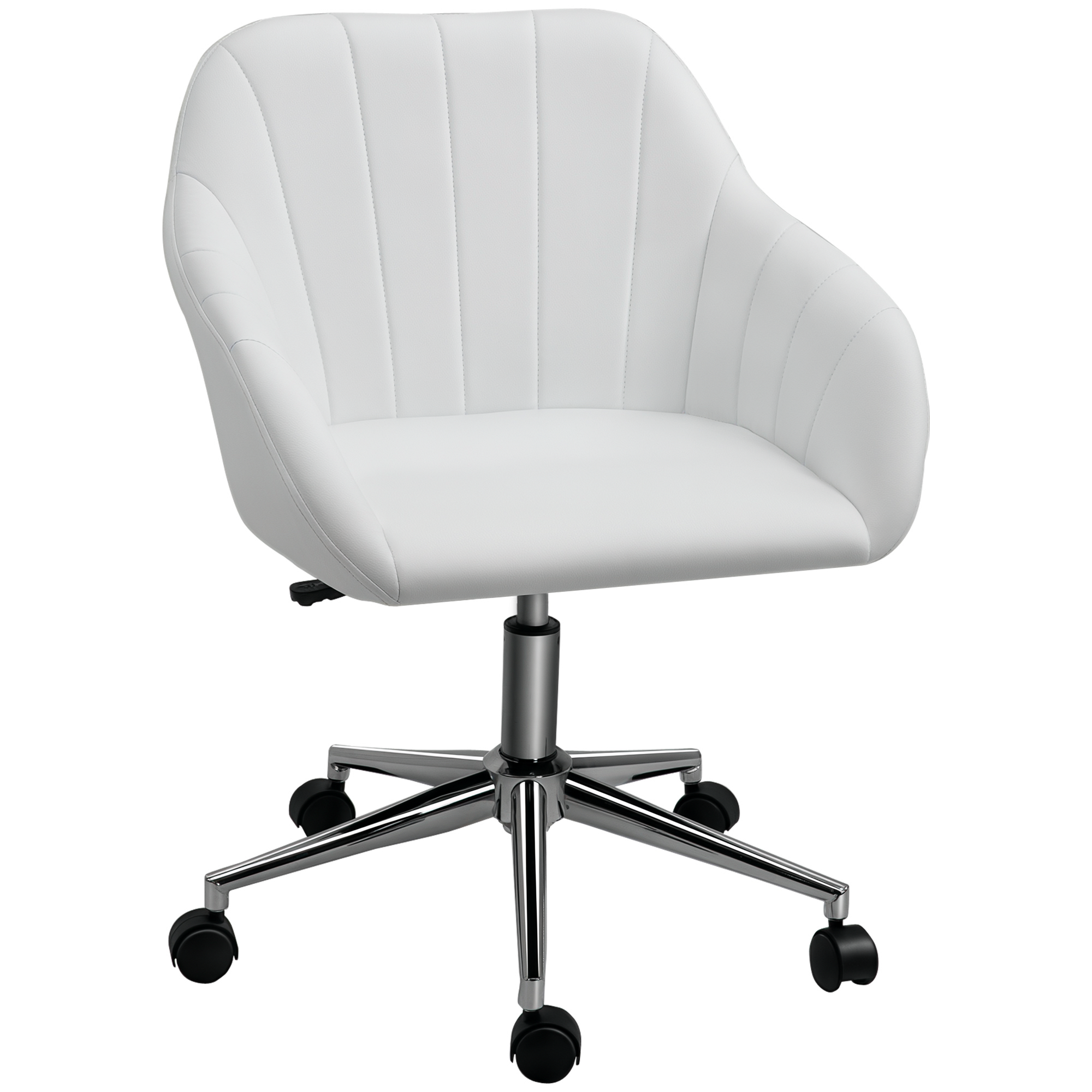 Mid Back Home Office Chair Computer Desk Chair with PU Leather, Adjustable Height, Swivel Wheels, White (Drop Shipping Only, Not for Amazon)