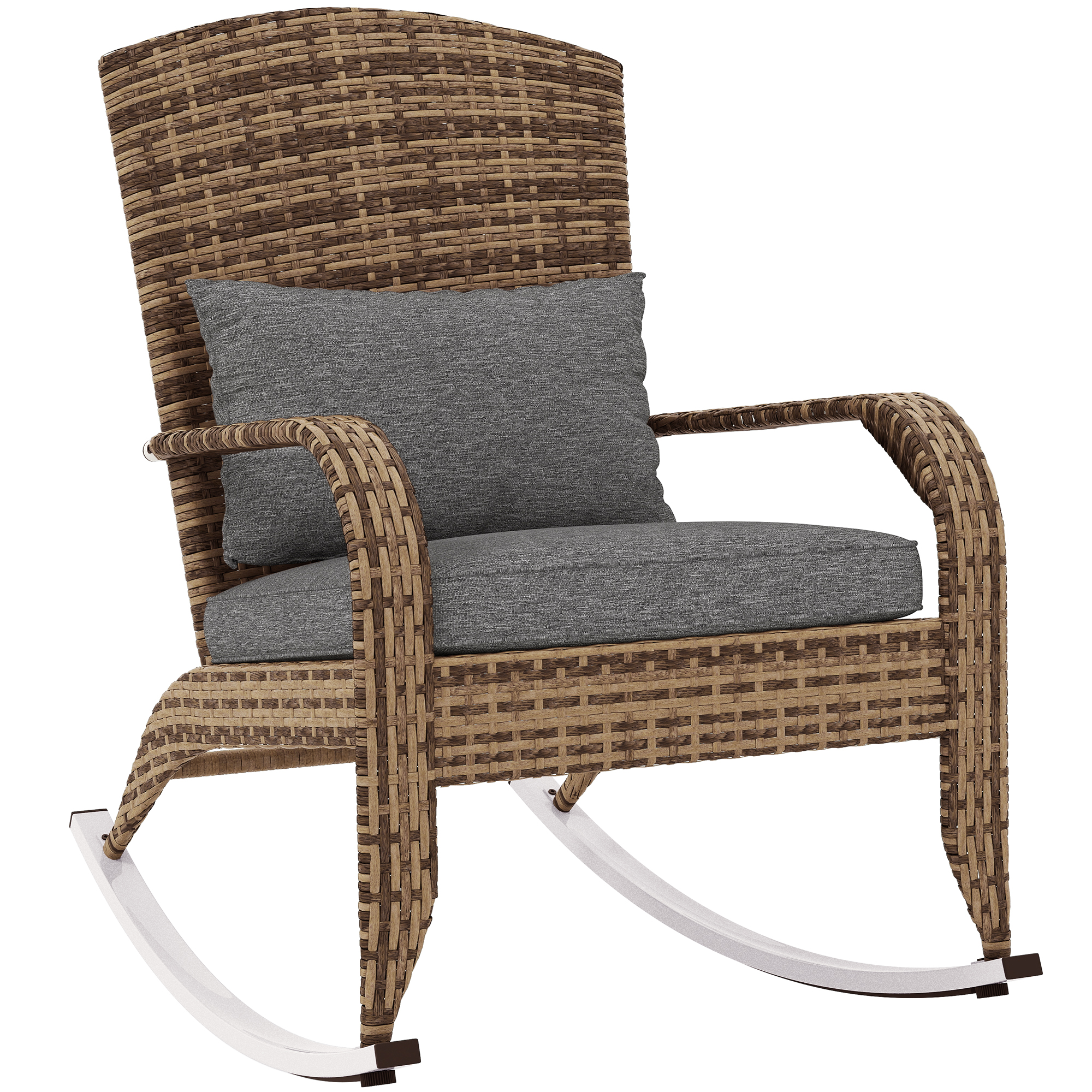 Adirondack Chair, Outdoor Wicker Rocking Chair with High Back, Seat Cushion, and Pillow for Porch, Balcony, Cream White (Drop Shipping Only, Not for Amazon)