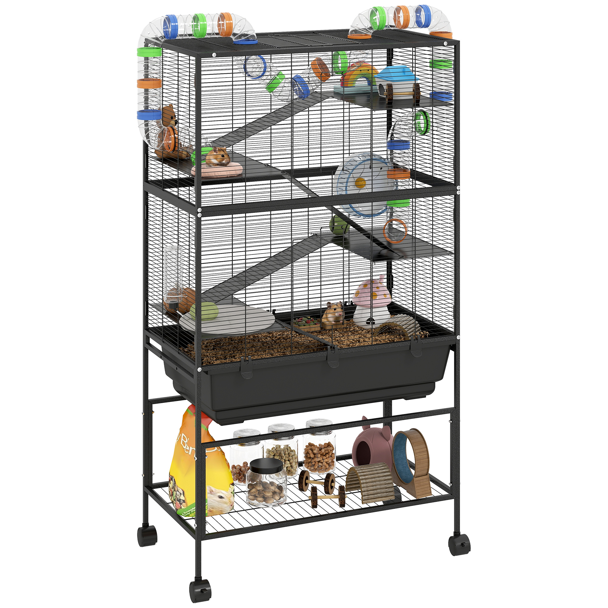 5 Tier Large Hamster Cage on Wheels with 17 cm Deep Tray, Storage Shelf for Syrian, Gerbil, Rats (Drop Shipping Only, Not for Amazon)