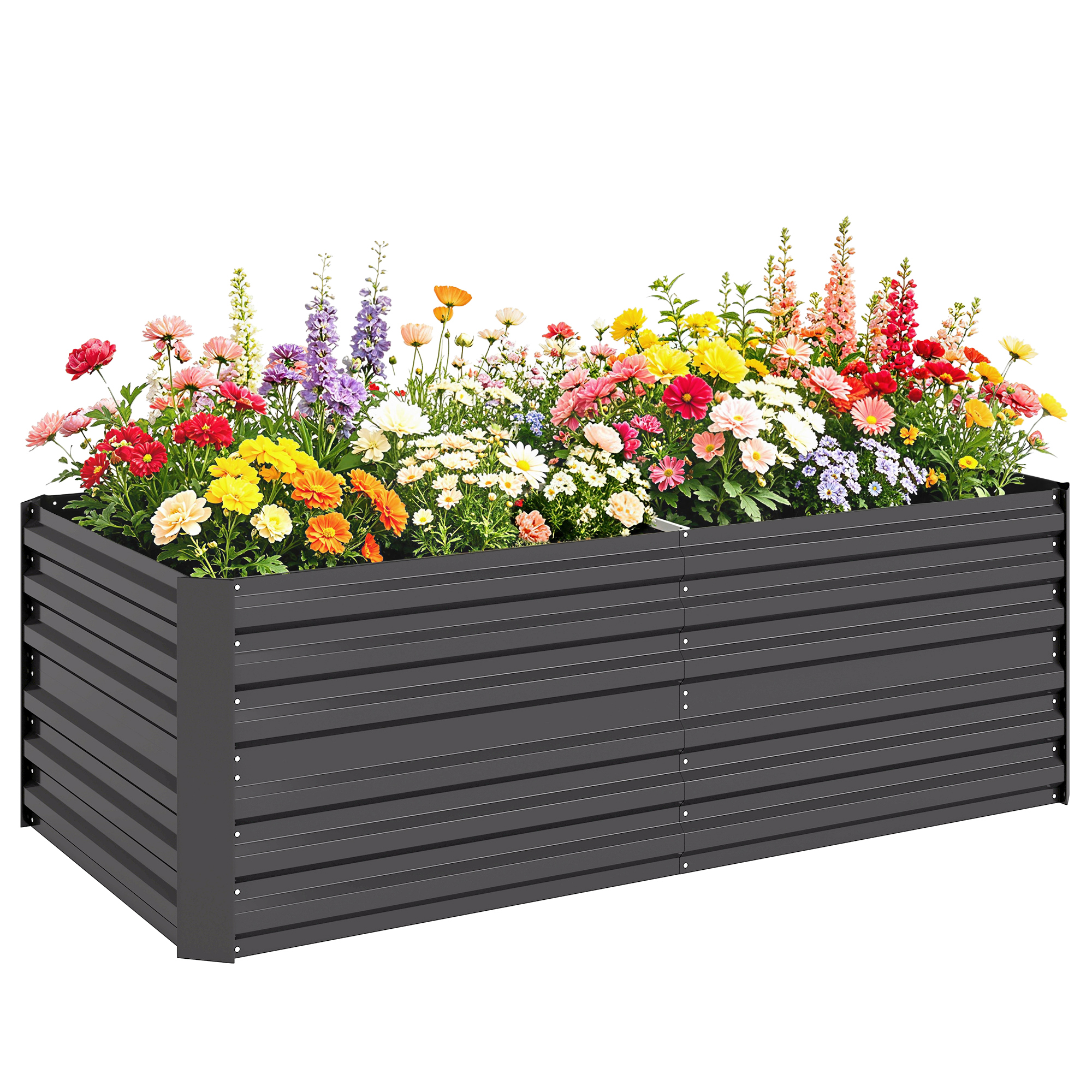 Raised Beds for Garden, Galvanised Steel Outdoor Planters with Multi-reinforced Rods, 180 x 90 x 59 cm, Dark Grey (Drop Shipping Only, Not for Amazon)
