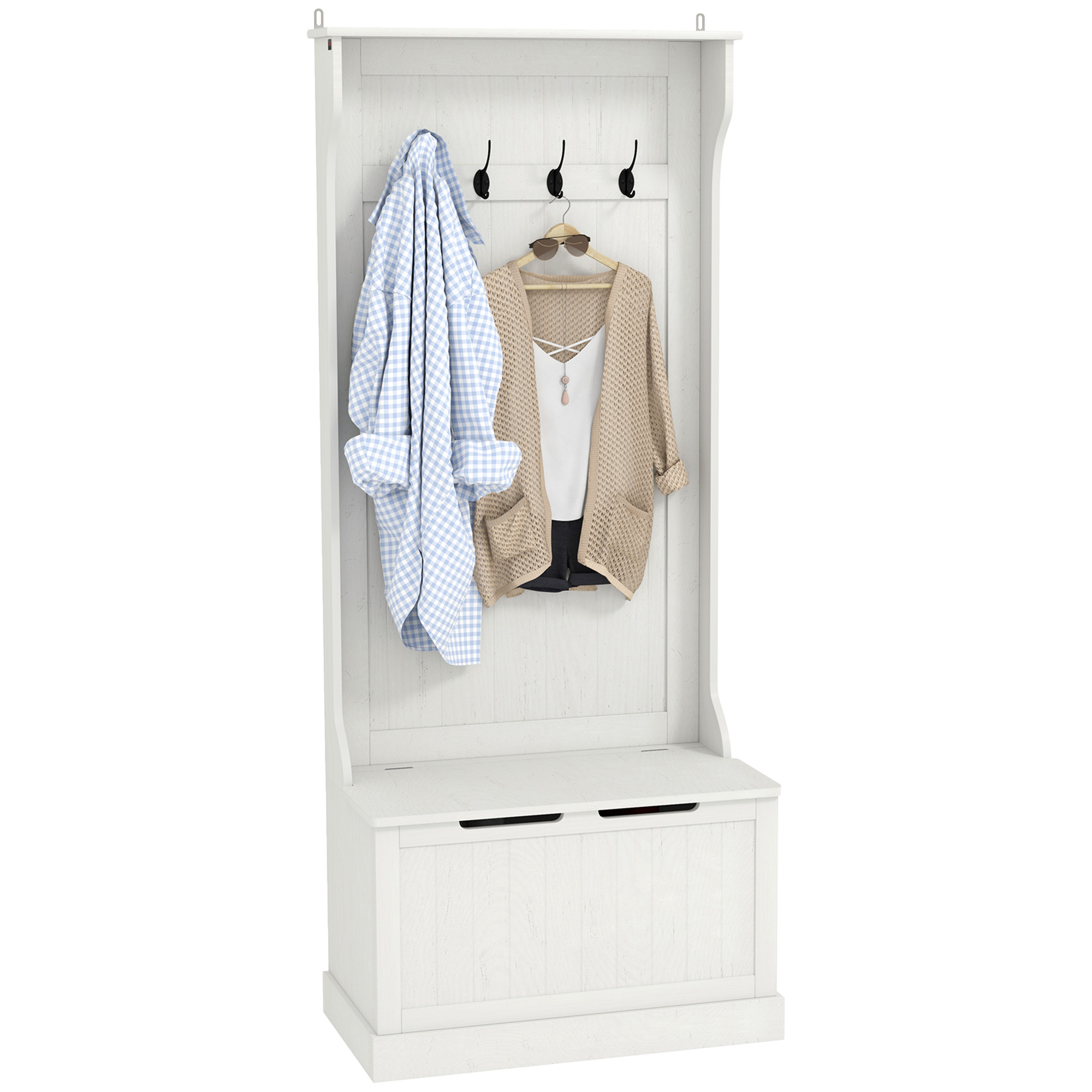 Hall Tree with Coat Rack, Storage, and Sitting Bench, Cream White (Drop Shipping Only, Not for Amazon)