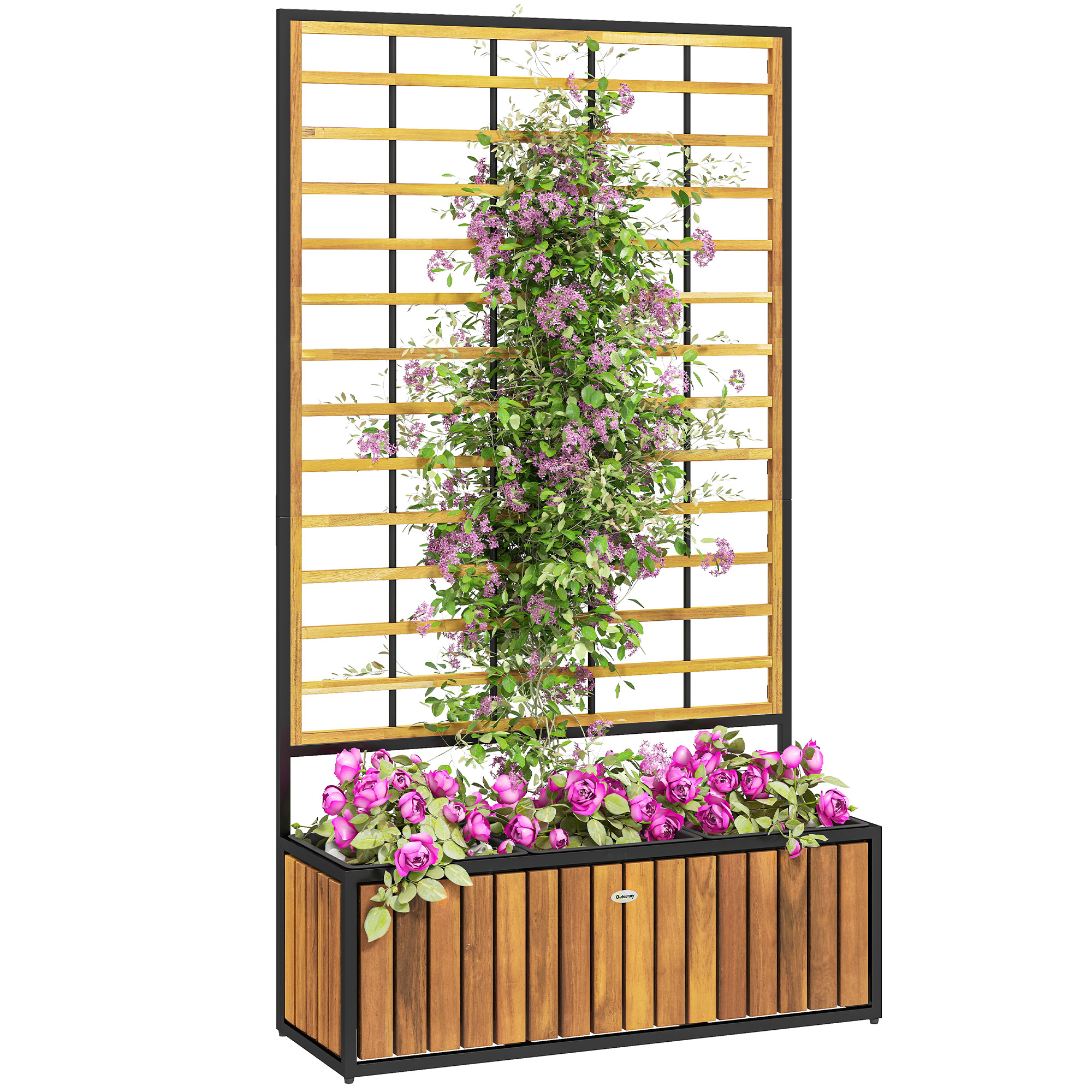 Wooden Raised Garden Bed with Trellis, Removable Pots for Backyard, Patio, Balcony, 29