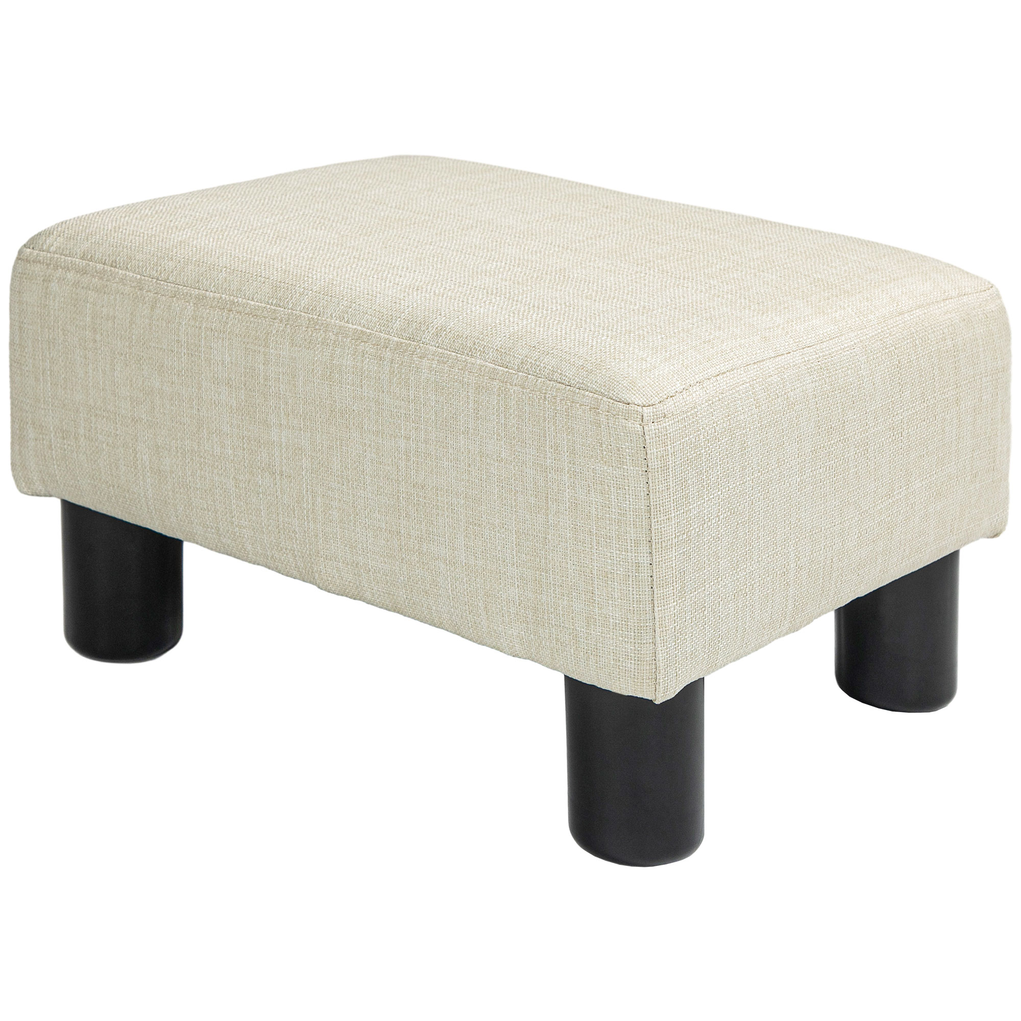 Small Ottoman Foot Rest, Foot Stool with Linen Fabric Upholstery and Plastic Legs, Cube Ottoman, Beige (Drop Shipping Only, Not for Amazon)
