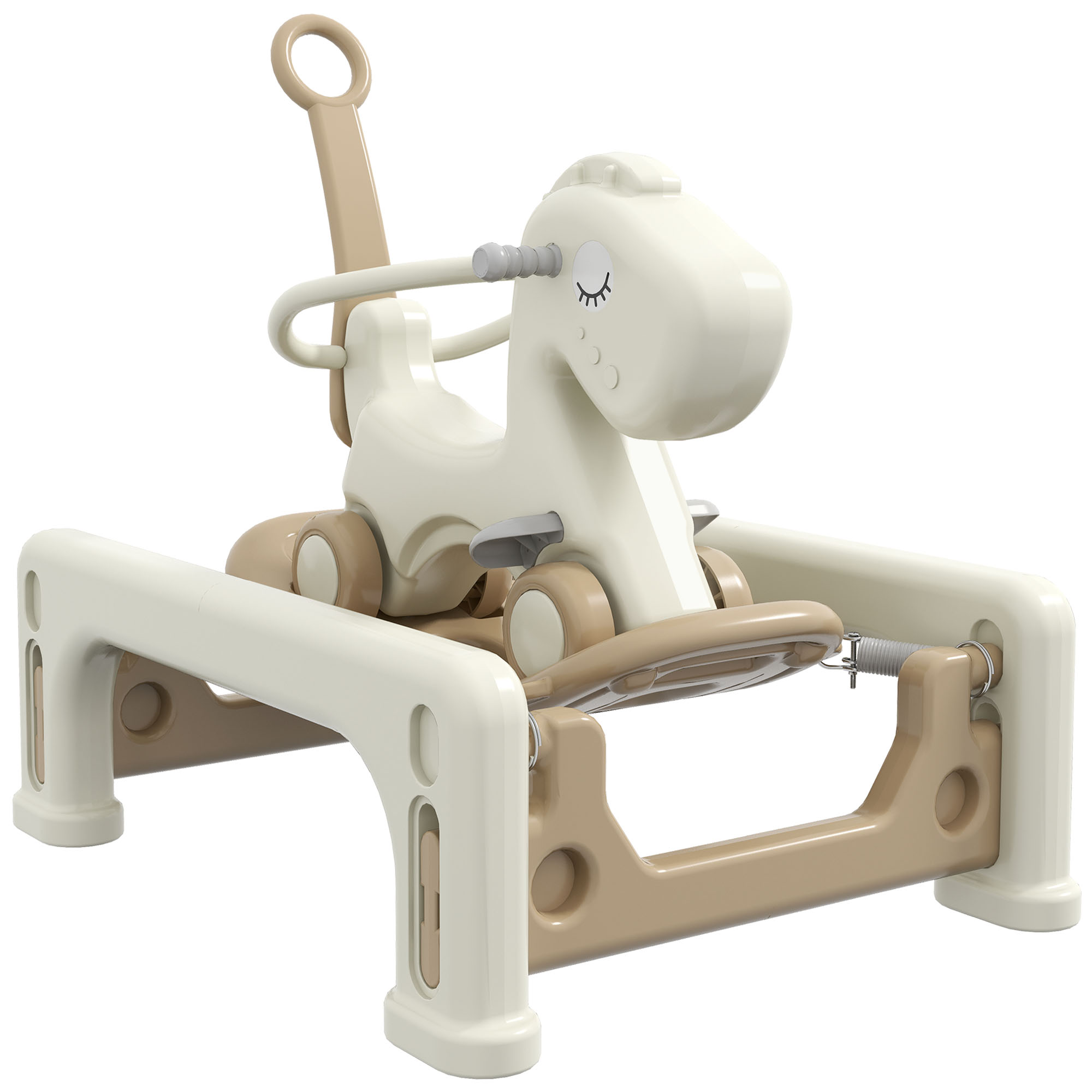 5 in 1 Rocking Horse for Toddlers 1-3 Years with Detachable Balance Board, Push Handle, Footrest, Cream White (Drop Shipping Only, Not for Amazon)