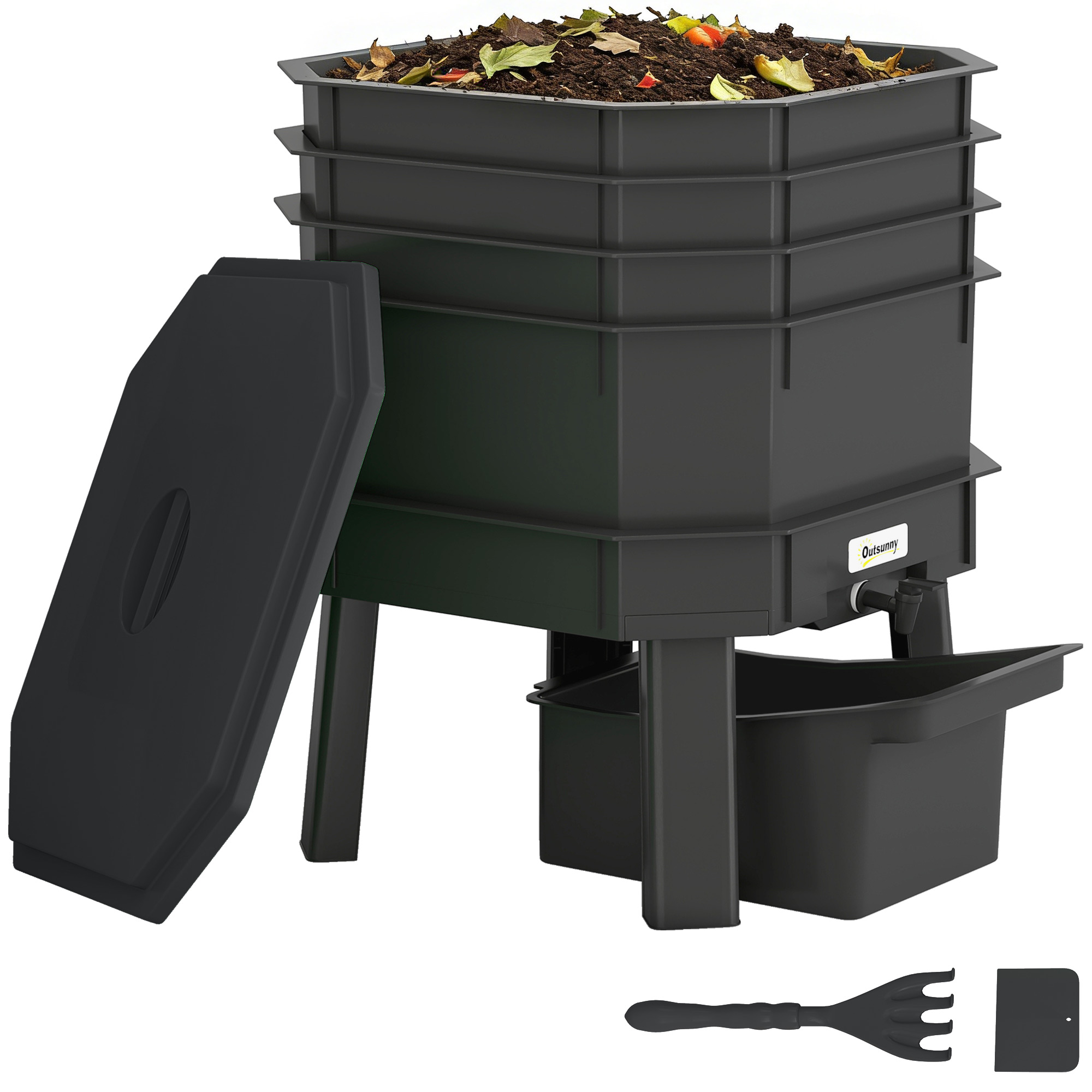 4-Tray Worm Composter Bin, 7.4 Gal Outdoor & Indoor Worm Composter for Recycling Food Waste, Dark Green (Drop Shipping Only, Not for Amazon)