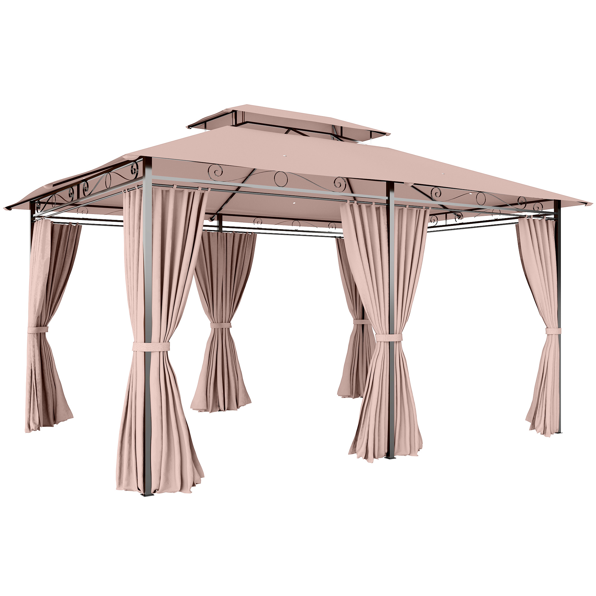 10' x 13' Patio Gazebo, Outdoor Gazebo Canopy Shelter with Curtains, Vented Roof, Steel Frame for Garden, Lawn, Backyard and Deck, Khaki (Drop Shipping Only, Not for Amazon)