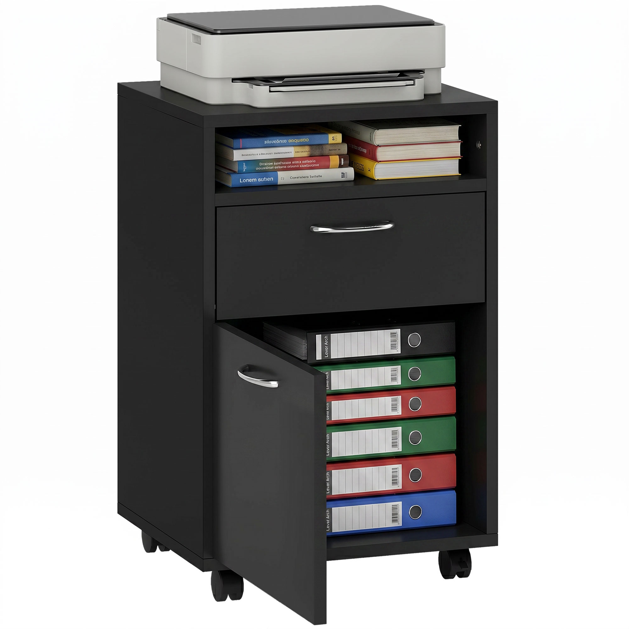 Mobile Storage Cabinet Organizer with Drawer and Cabinet, Printer Stand with Castors, Brown (Drop Shipping Only, Not for Amazon)