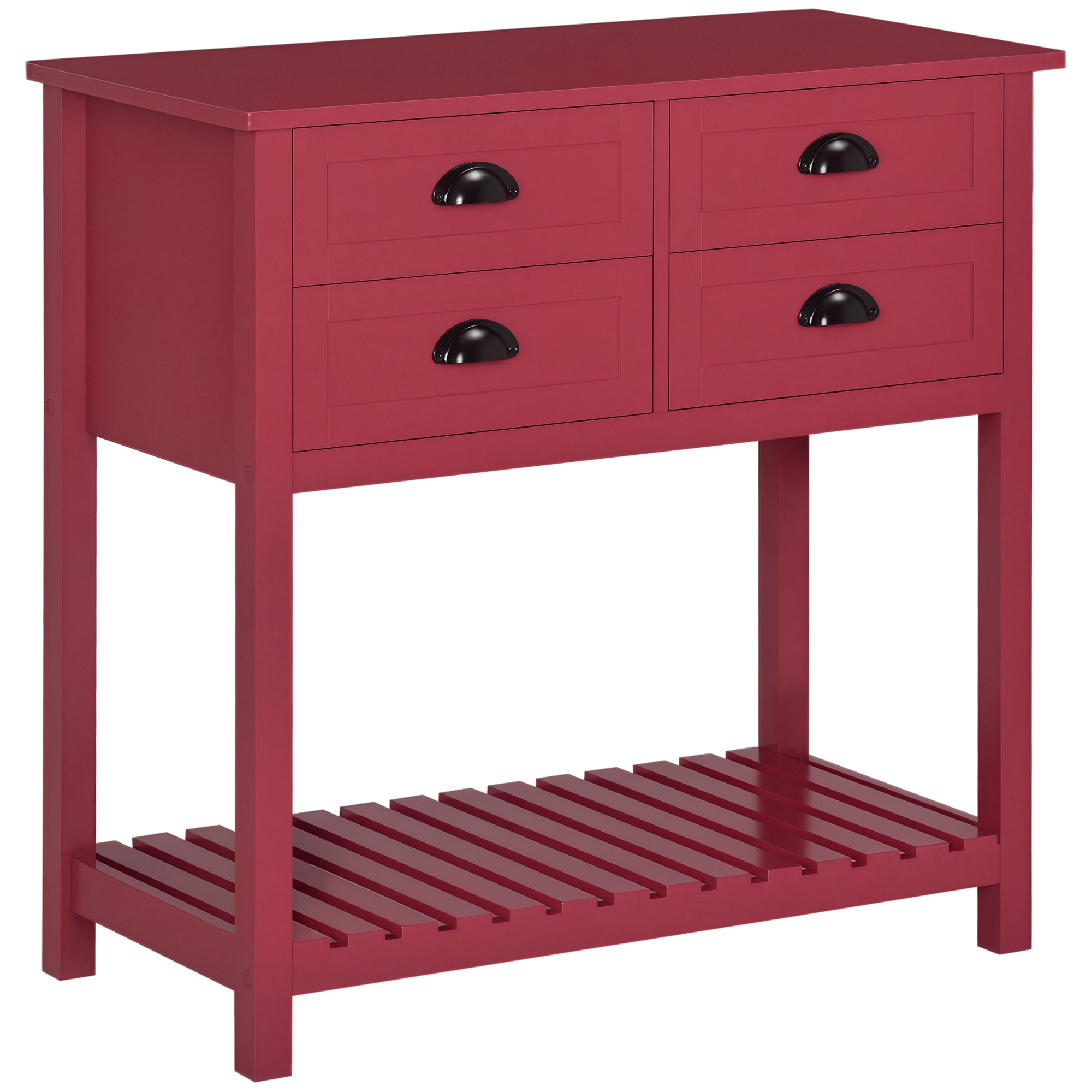 Sideboard Buffet Cabinet with Storage, Modern Coffee Bar Cabinet with 4 Drawers and Slatted Bottom Shelf, Console Table for Kitchen, Living Room, Dining Room, Hallway, Red (Drop Shipping Only, Not for Amazon)