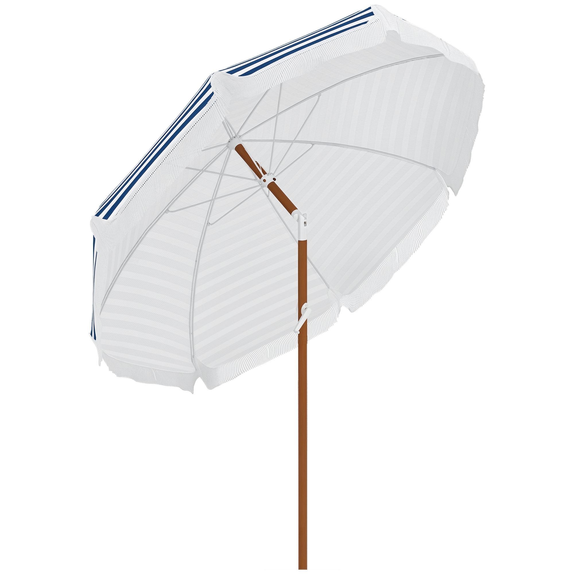 7 x 7 ft Outdoor Umbrella with Tilt, Vent, Patio Market Table Umbrella Parasol with Fringed Ruffles and Flounce, Blue (Drop Shipping Only, Not for Amazon)