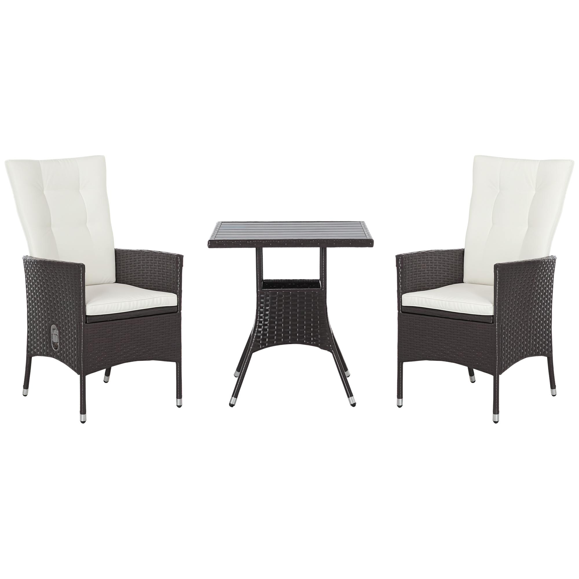 3 Piece Patio Bistro Set, PE Wicker Furniture Conversation Set w/ Tufted Cushion Reclining Chairs & Coffee Table, Cream (Drop Shipping Only, Not for Amazon)