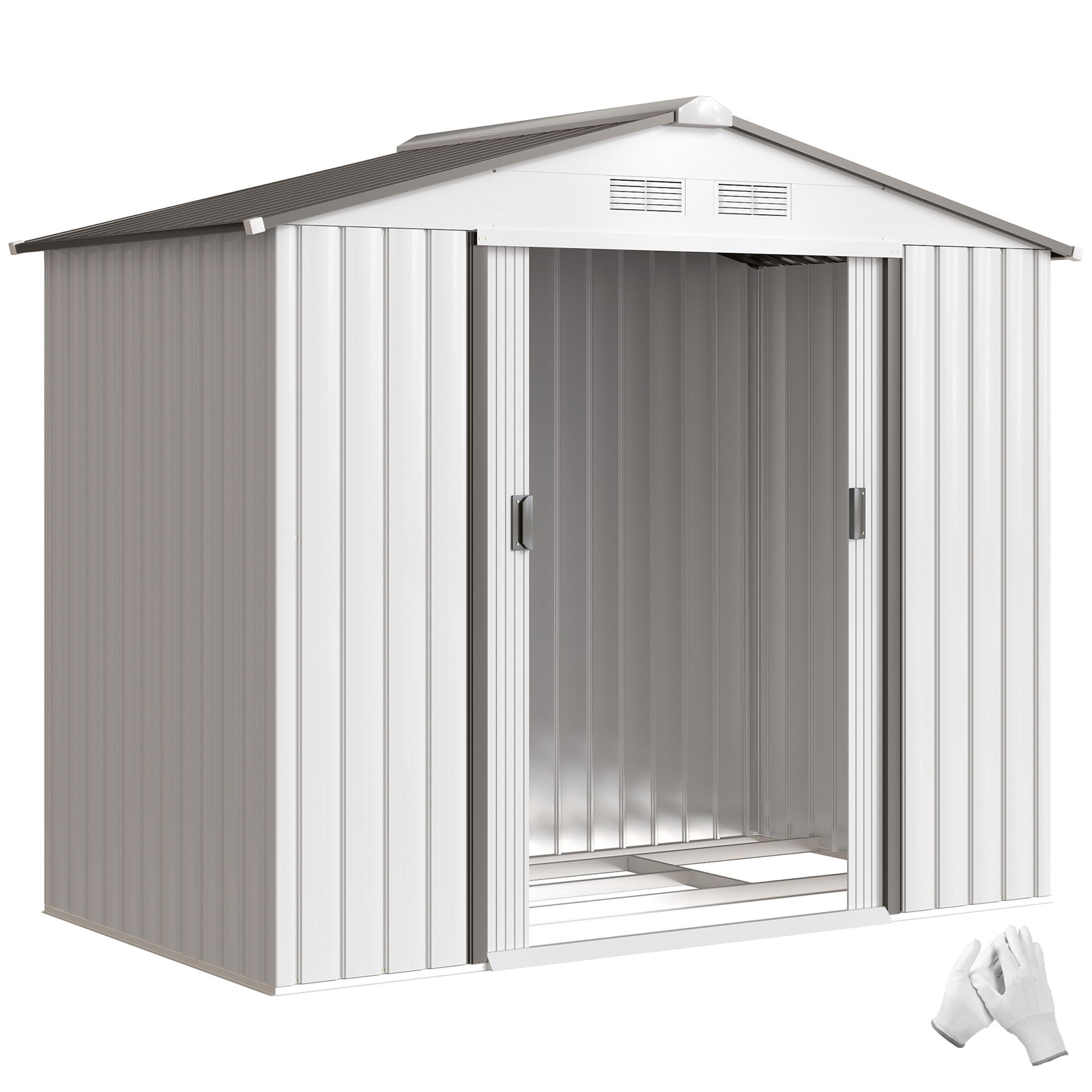 7' x 4' Outdoor Storage Shed, Garden Tool House w/ Foundation Kit Vents & Sliding Doors for Backyard Patio, Brown (Drop Shipping Only, Not for Amazon)