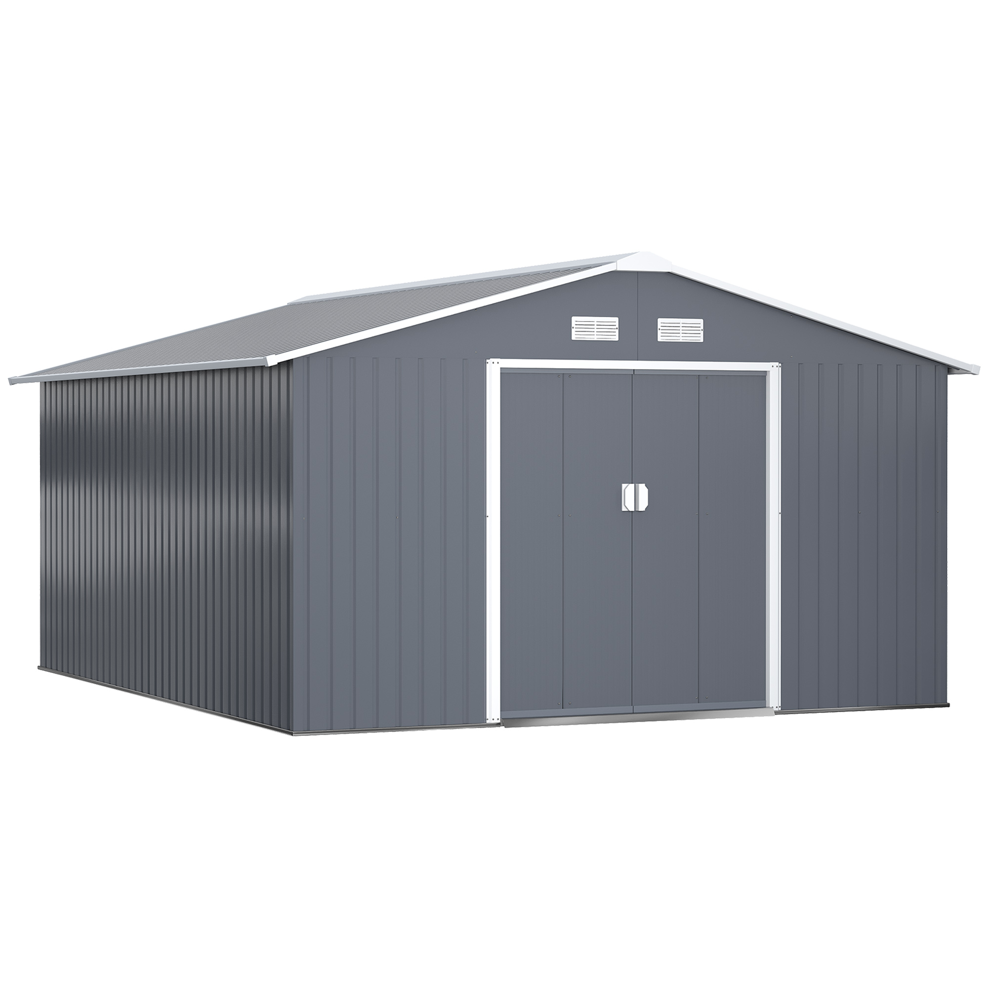 11' x 13' Garden Metal Shed, Storage Shed Utility Storage with Double Locking Doors for Bike, Yard Tools, Dark Gray (Drop Shipping Only, Not for Amazon)