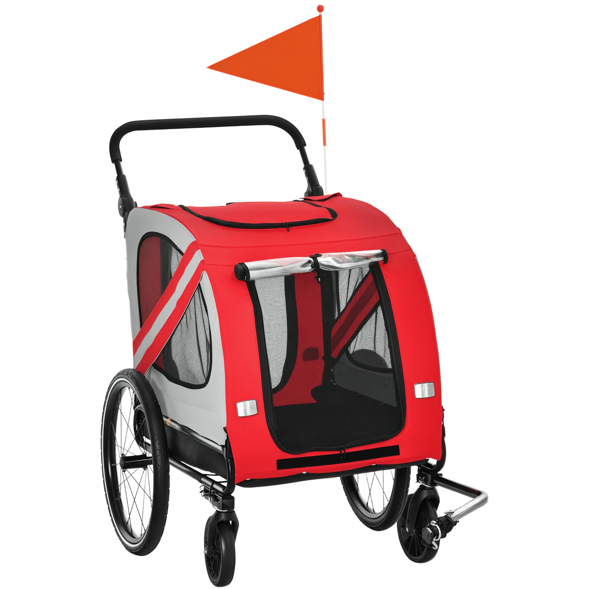 2-in-1 Pet Bike Trailer for Small Medium Dogs, Road-Visibility Dog Stroller Bicycle Carrier, Weather-Strong Bike Wagon Trailer Sidecar Attachment, Red (Drop Shipping Only, Not for Amazon)