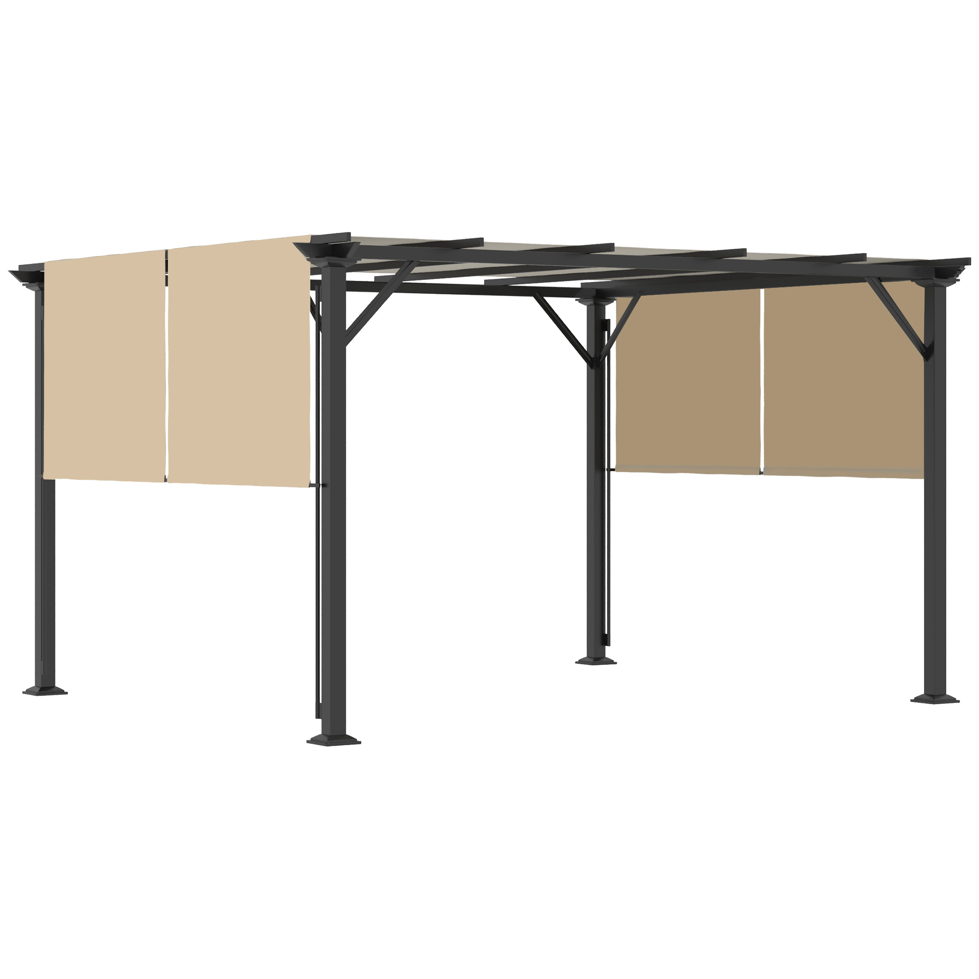 12' x 10' Outdoor Retractable Pergola Canopy with Sun Shade Unique Design Canopy Patio Metal Shelter for Garden Porch Beach, Beige (Drop Shipping Only, Not for Amazon)