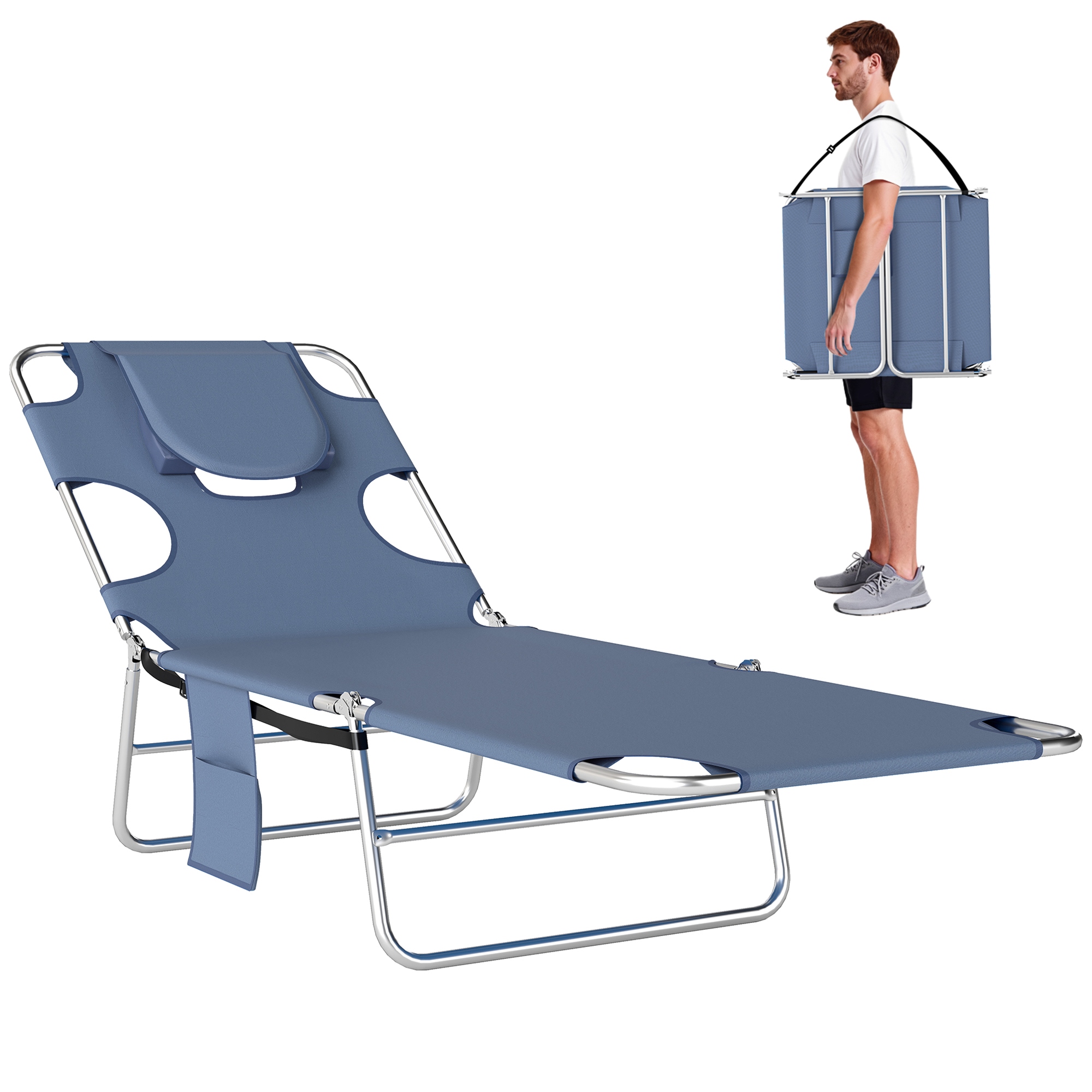 5-Position Adjustable Sun Lounger with Reading Hole and Side Pocket, Grey (Drop Shipping Only, Not for Amazon)