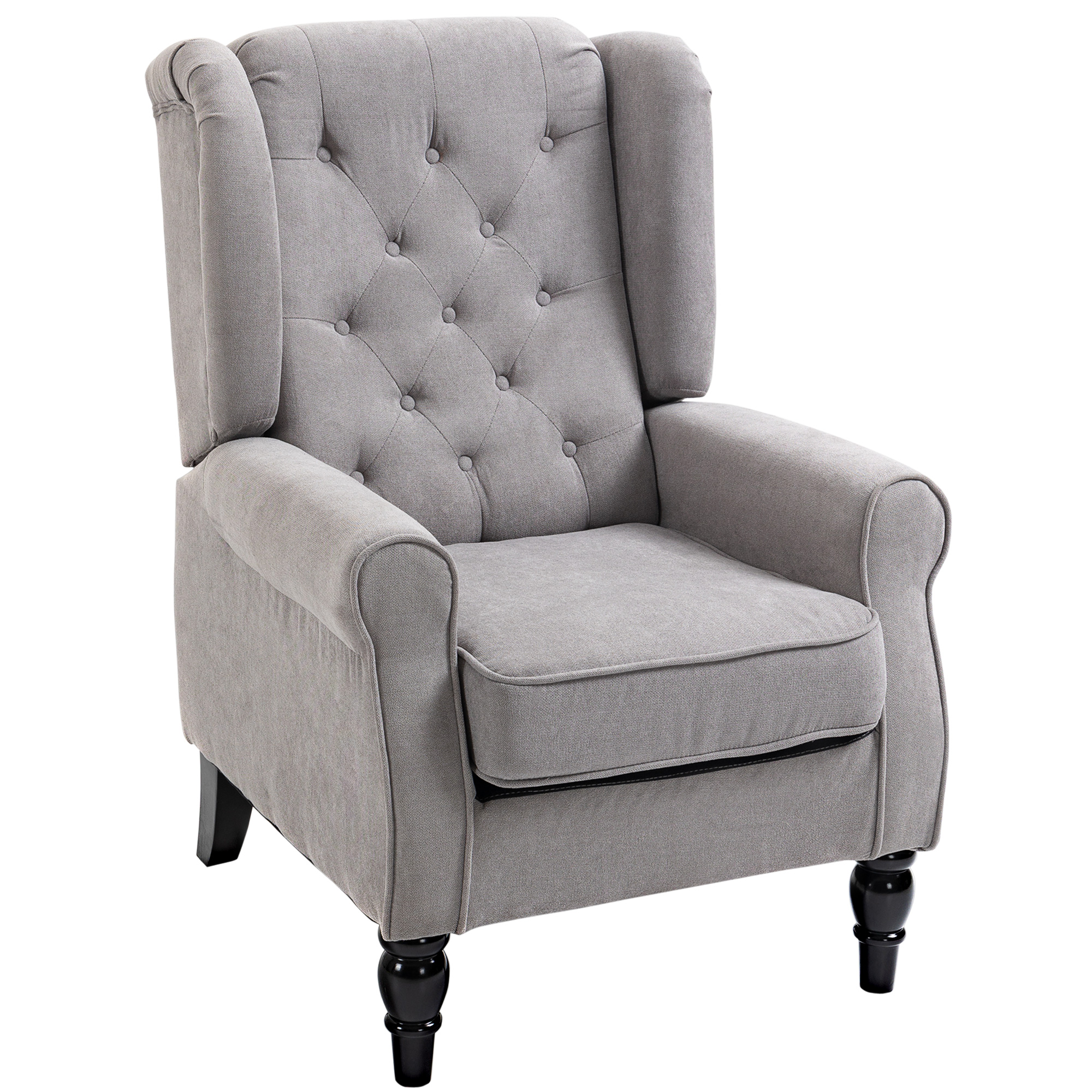 Mid-Century Modern Accent Chair, High Wingback Reading Chair, Button-Tufted Upholstered Fabric Armchair with Retro Wood Legs for Apartment, Living Room, Bedroom, Gray (Drop Shipping Only, Not for Amazon)