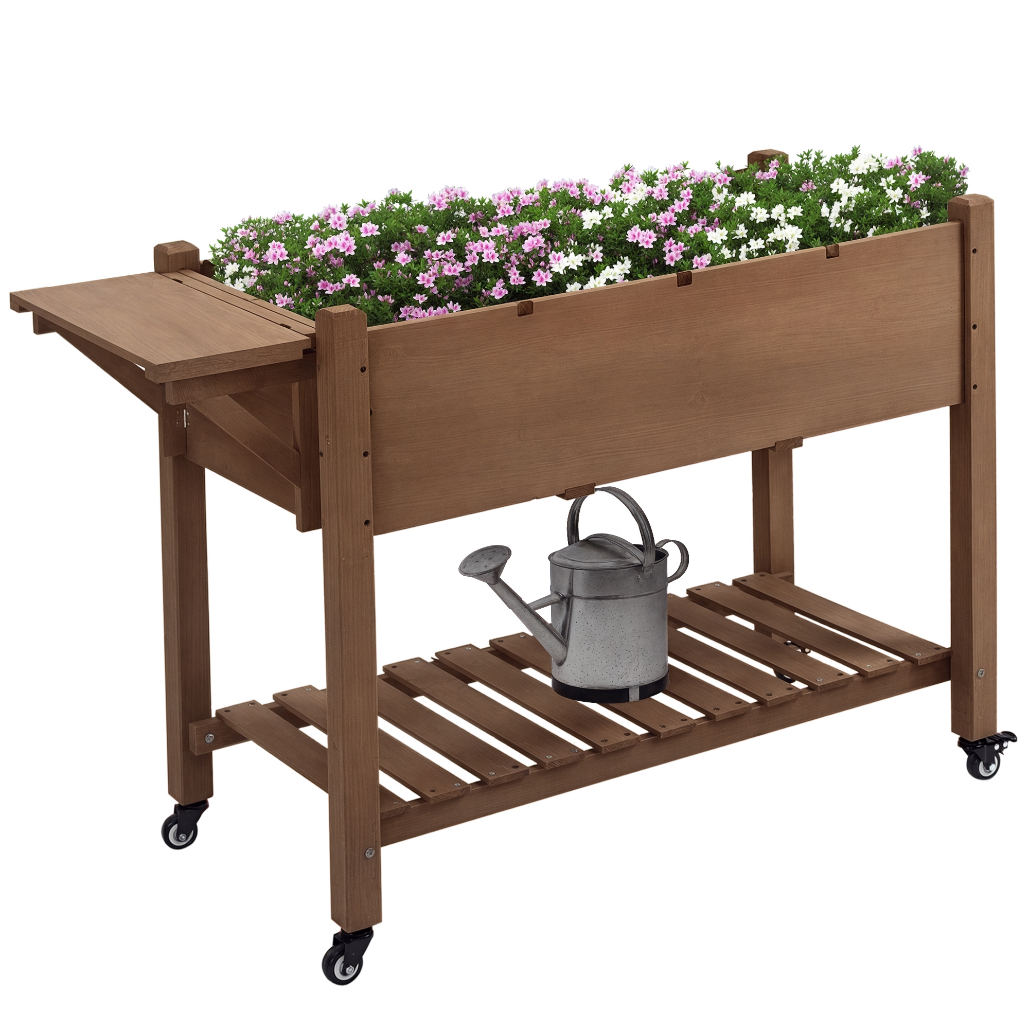 Raised Garden Bed Planter Box w/ 8 Grow Grids, Storage Shelf & Lockable Wheels (Drop Shipping Only, Not for Amazon)