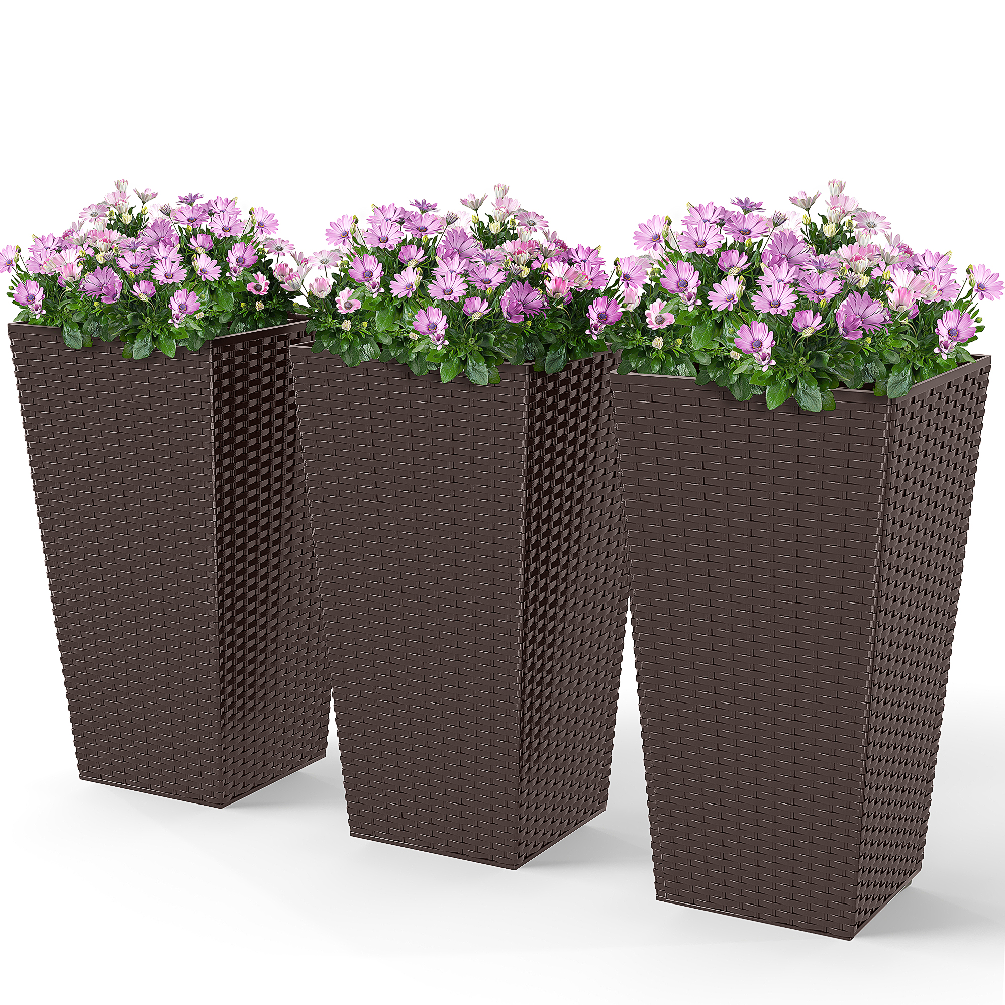 Set of 3 Tall Planters with Drainage Hole, 24