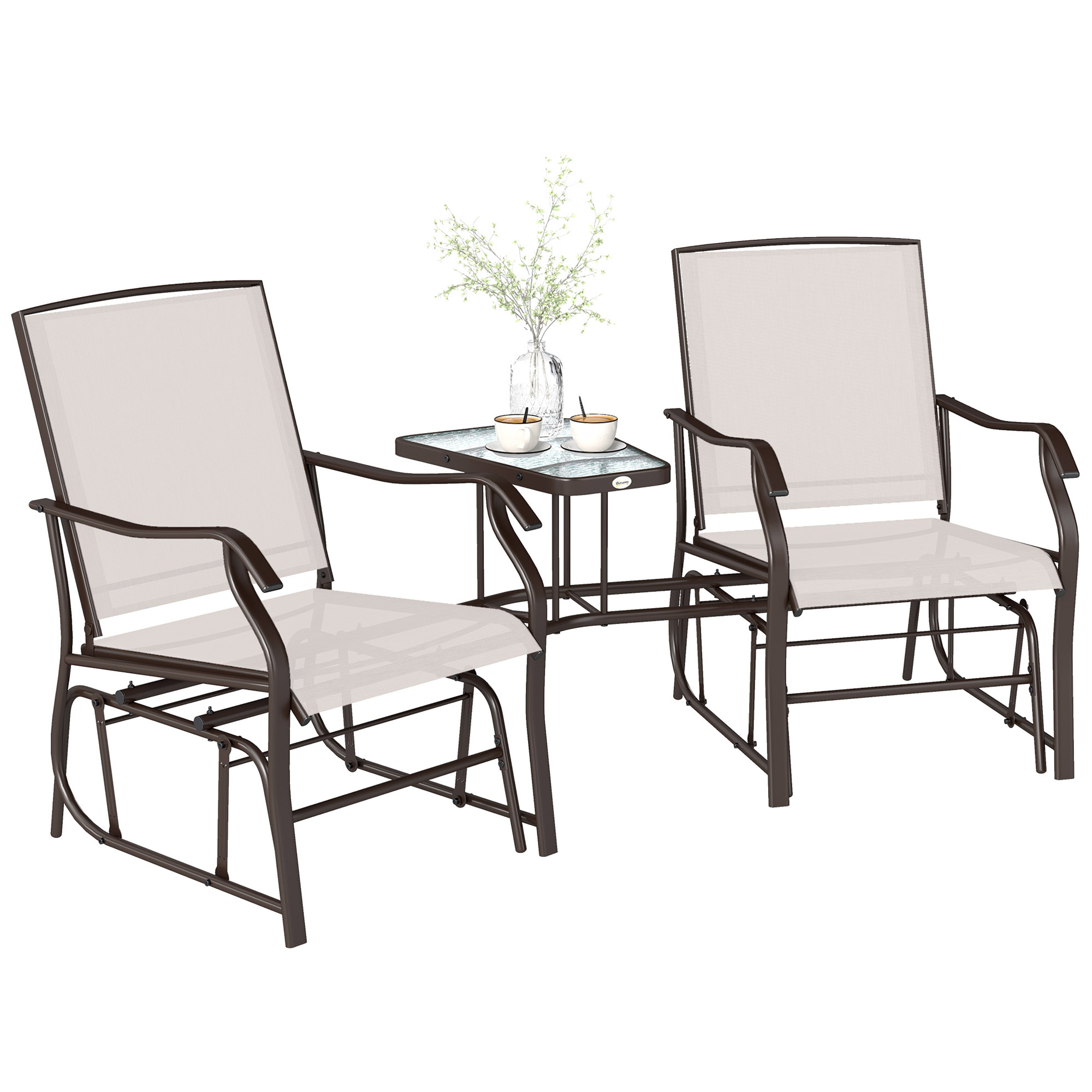 Gliding Jack and Jill Seat, with Glass-Top Table - Brown/Beige (Drop Shipping Only, Not for Amazon)
