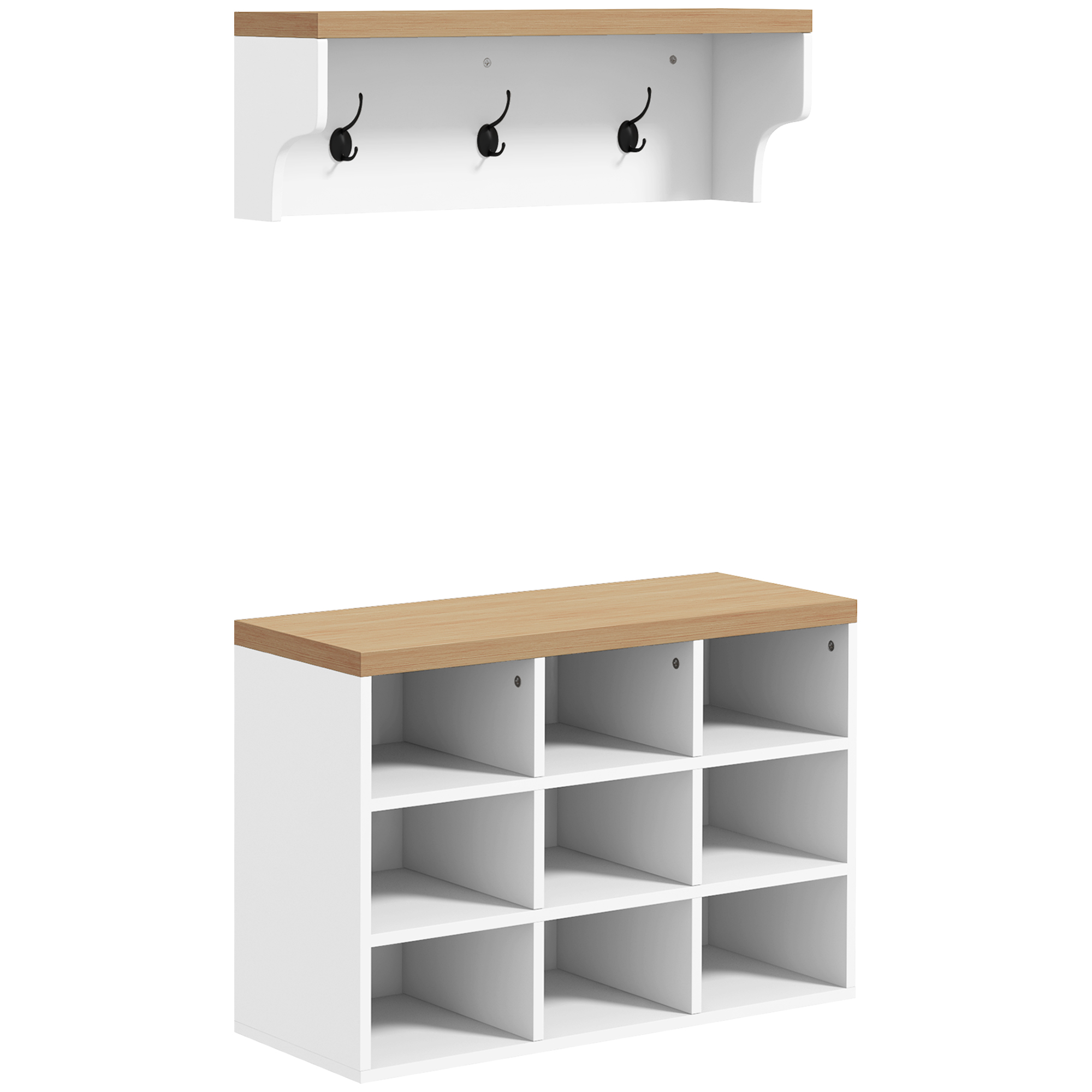 2-in-1 Coat Rack Shoe Bench Set, 5-Hook Hall Tree with Bench and Shoe Storage for 9 Pairs of Shoes for Entryway, Hallway, White (Drop Shipping Only, Not for Amazon)