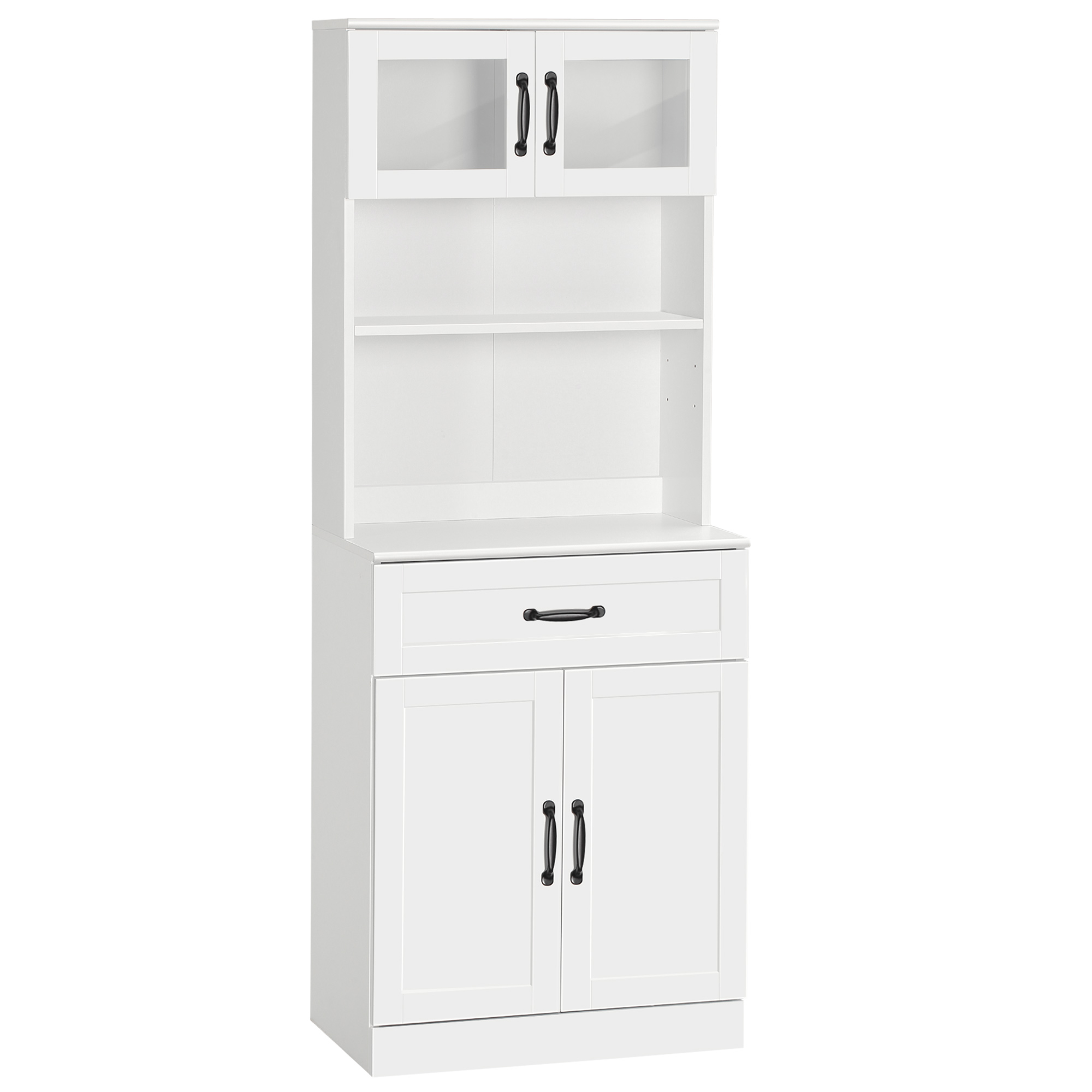 Freestanding Kitchen Pantry, 4-Door Buffet Cabinet with Hutch, Coffee Bar with Adjustable Shelves, 63.5 Inches, White (Drop Shipping Only, Not for Amazon)