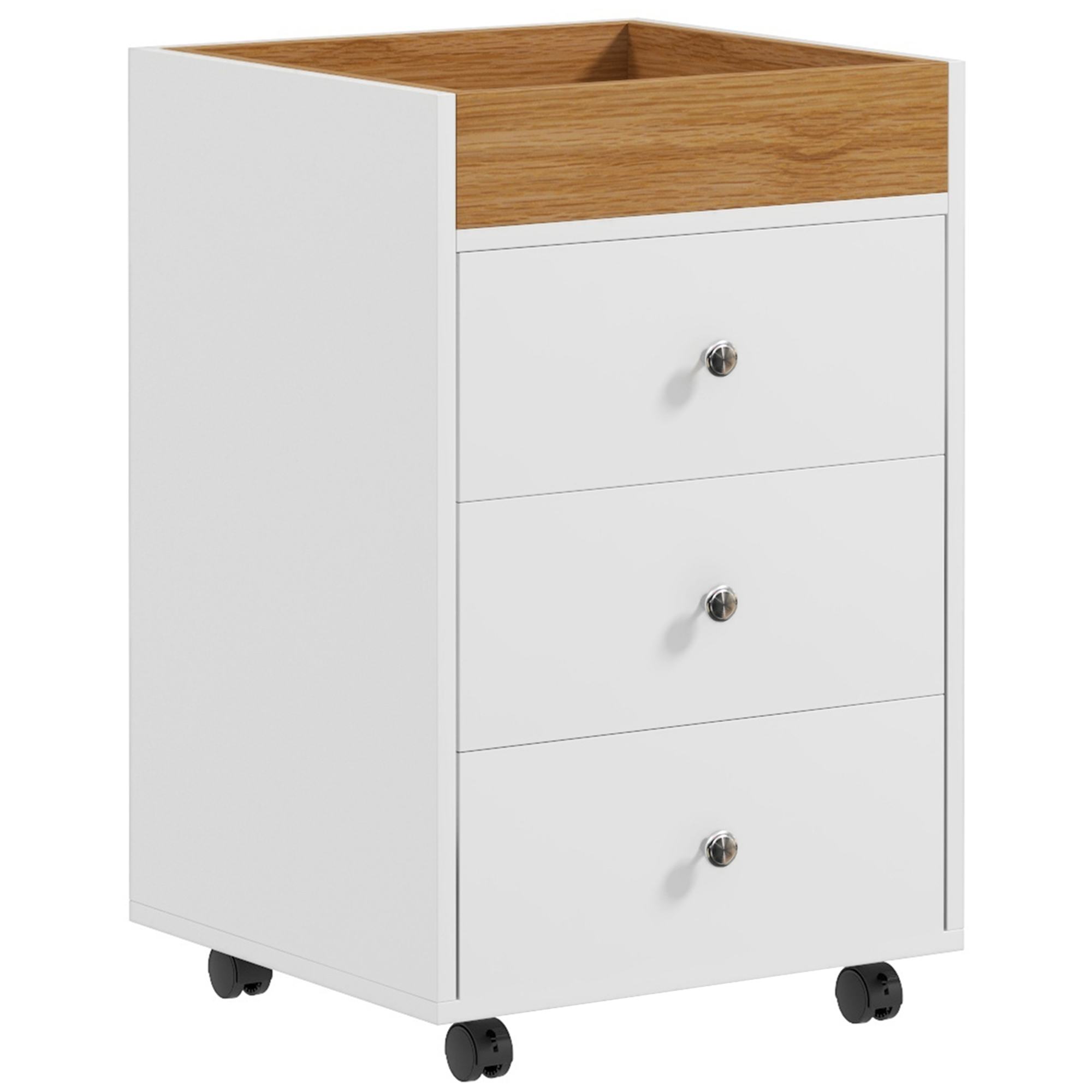 3 Drawer File Cabinet on Wheels Mobile Home Office Storage Cabinet with Top Tray Under Desk Printer Stand, White (Drop Shipping Only, Not for Amazon)