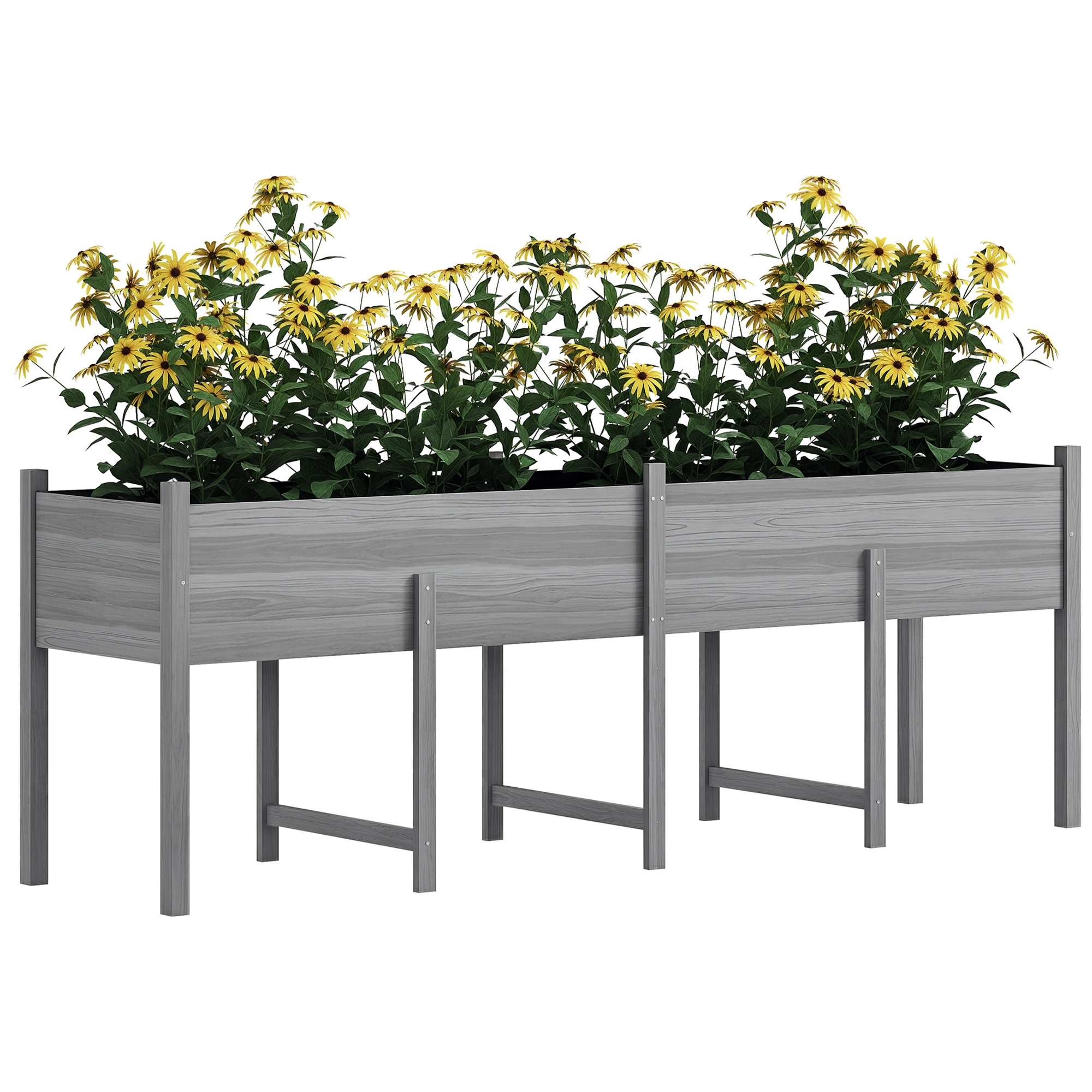 Wooden Raised Garden Bed, Large Elevated Planter Box with Legs, Bed Liner and Drain Holes, 7.4' x 1.8' x 2.6', Gray (Drop Shipping Only, Not for Amazon)